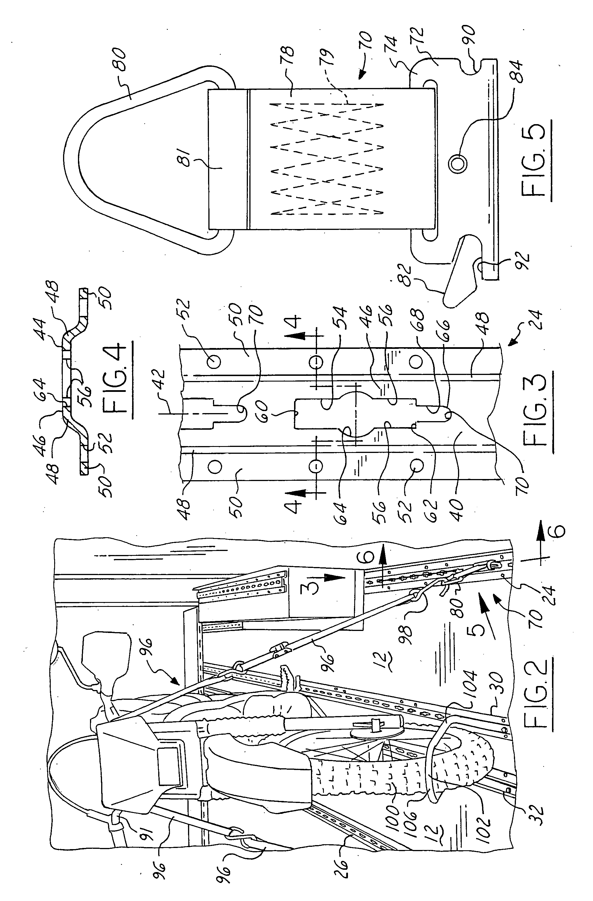 Dual purpose track for holding wheel chocks and strap clips to tie down dirt bikes to trailers