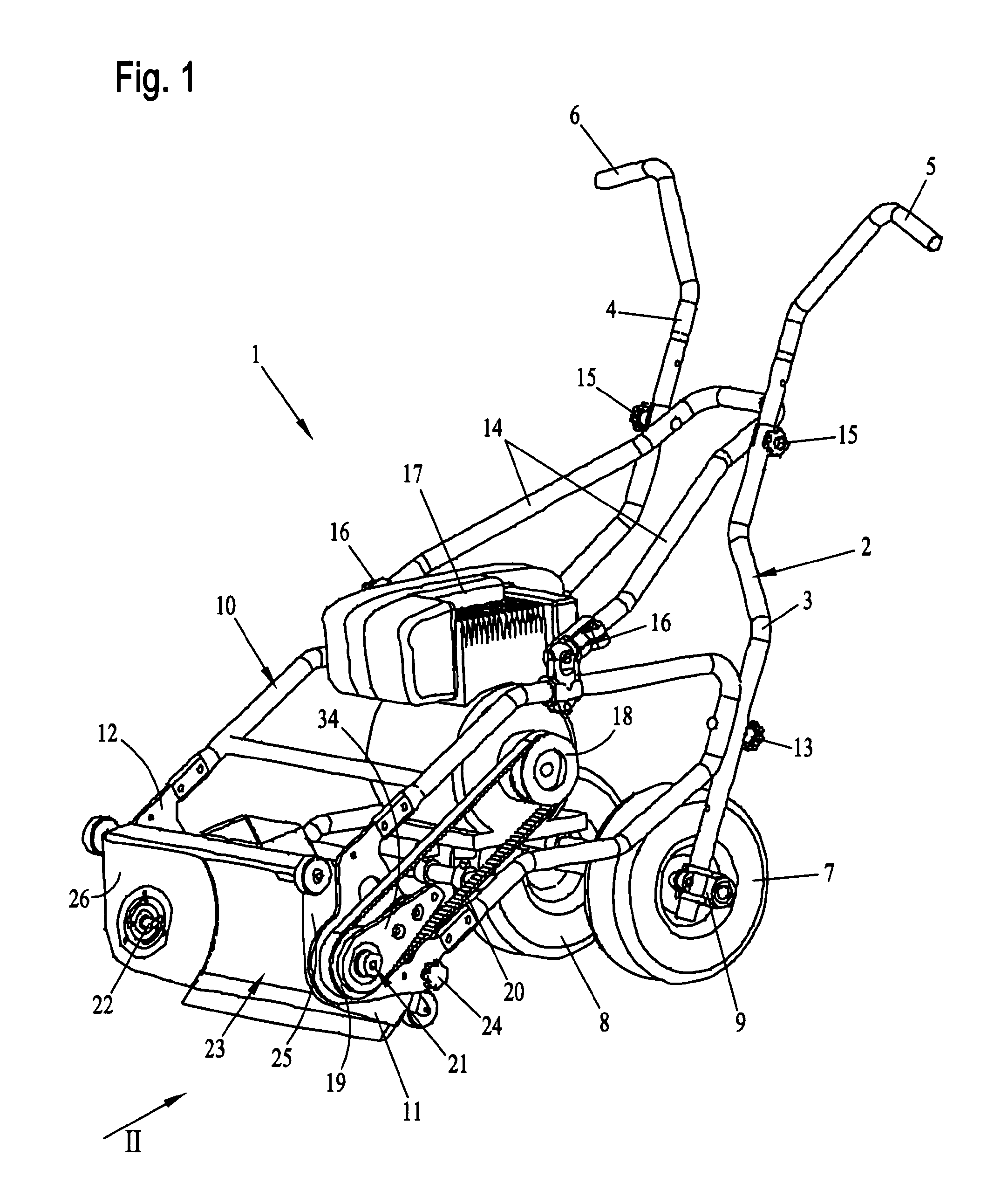 Combination device for snow throwing, mowing, scarifying, soil breaking or the like