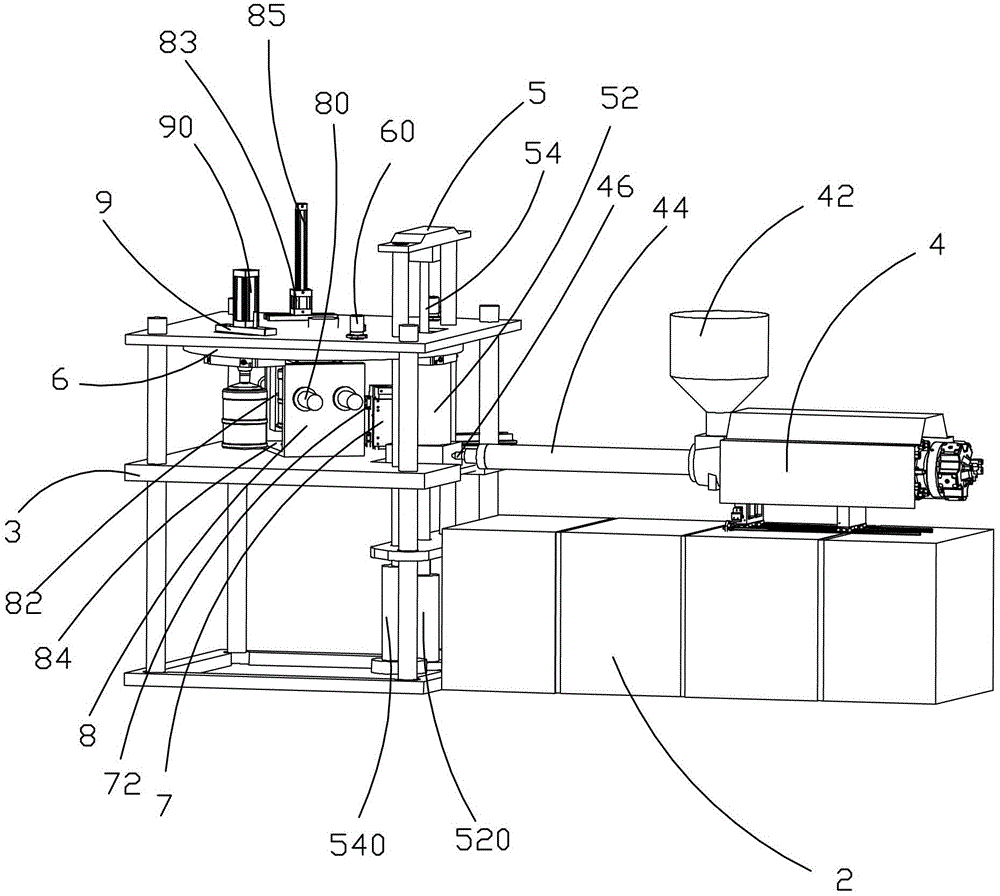 One-step three-station injecting, drawing and blowing plastic molding machine