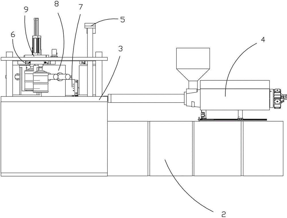 One-step three-station injecting, drawing and blowing plastic molding machine