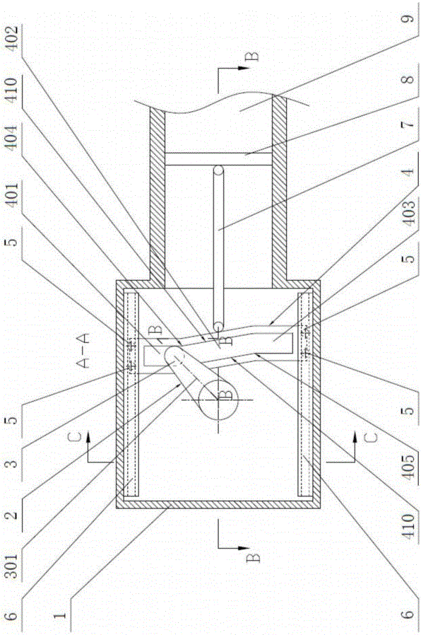 Sliding chute and crankshaft linked engine transmission mechanism