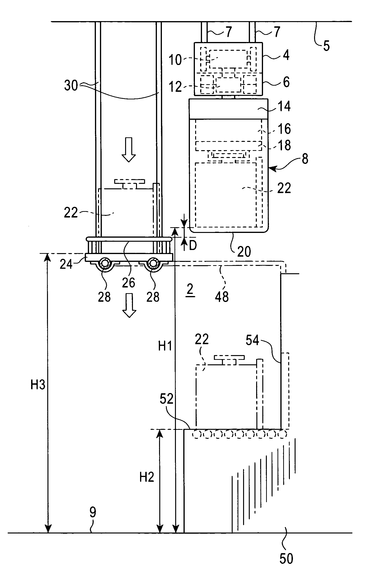 Overhead travelling carriage system