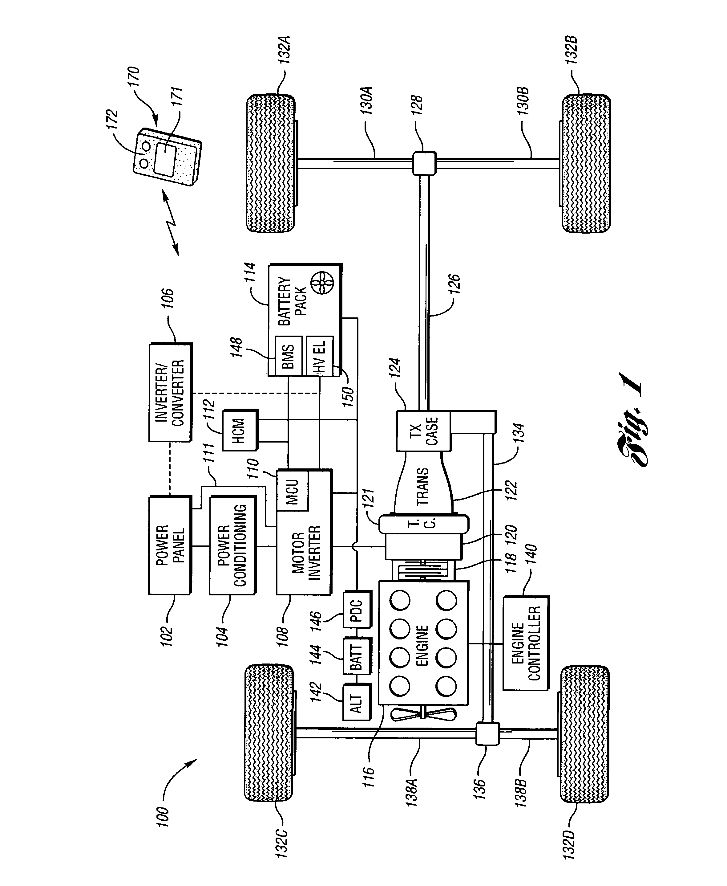 Hybrid vehicle with integral generator for auxiliary loads