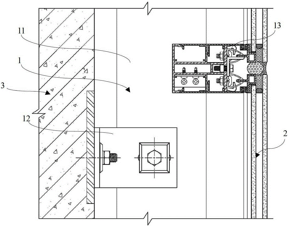 Hidden frame glass curtain wall installation structure and installation method of hidden frame glass curtain wall