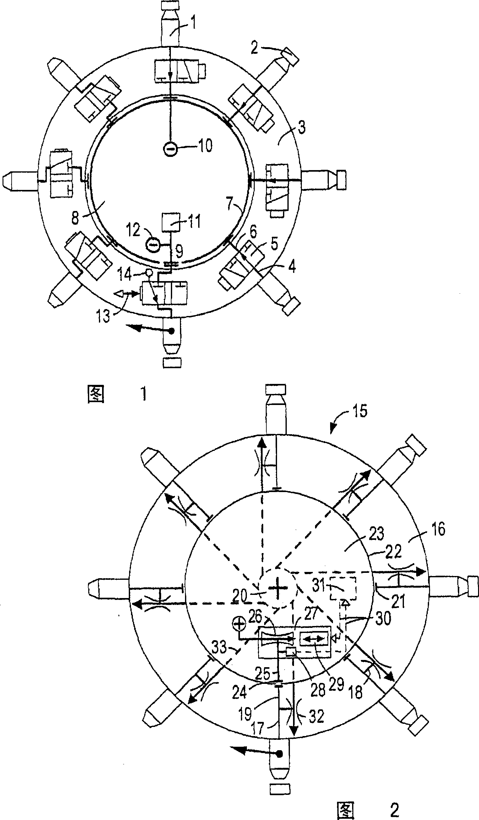 Assembly head comprising a stepped-drive rotating rotor and a pneumatic pressure control device