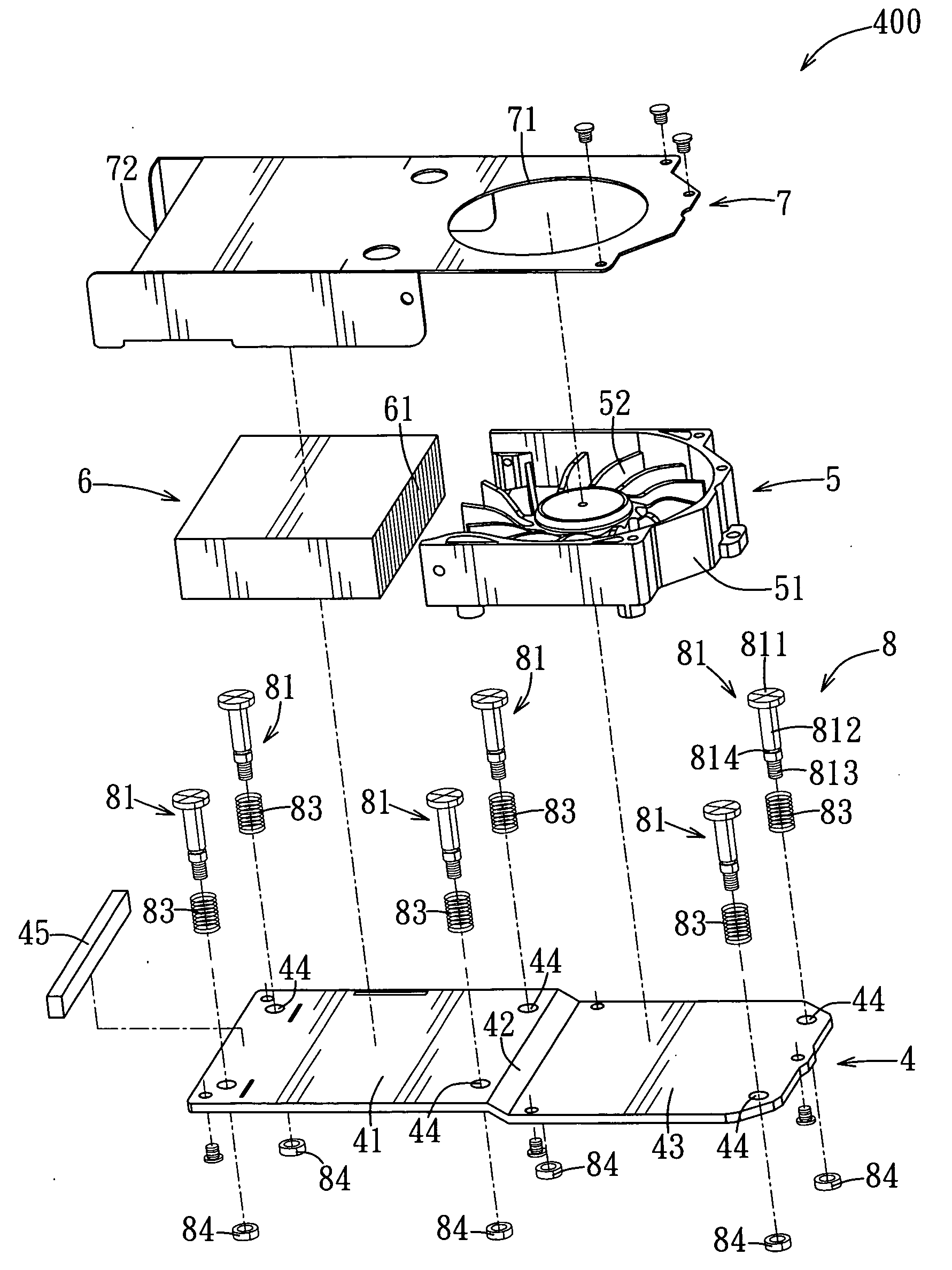 Assembly of heat-dissipating device and circuit board