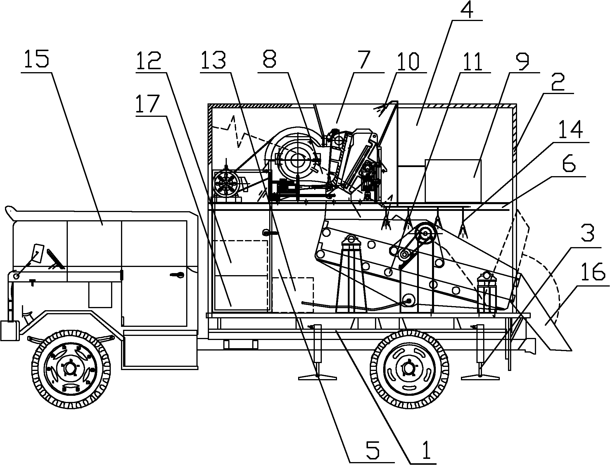 Wheel type sound-insulating dust-proof construction aggregate preparation vehicle