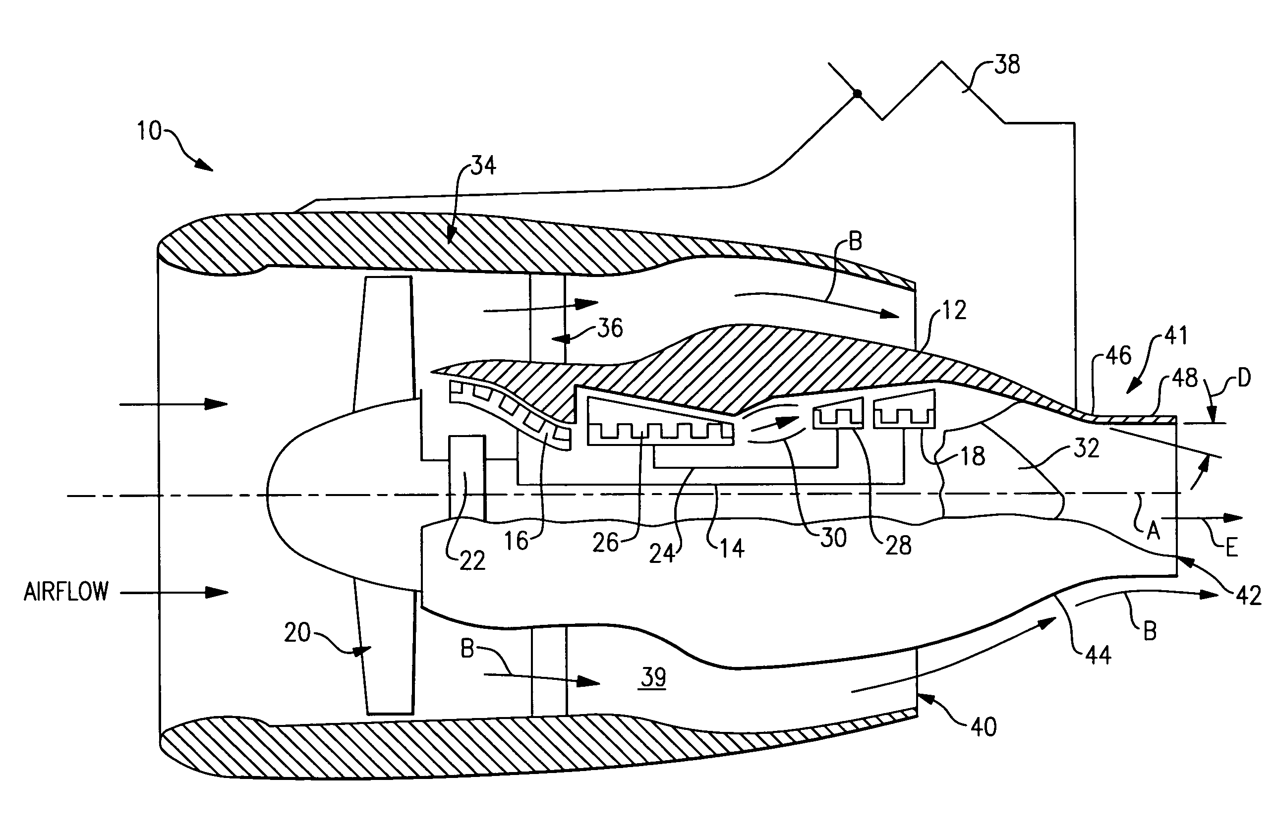 Core reflex nozzle for turbofan engine