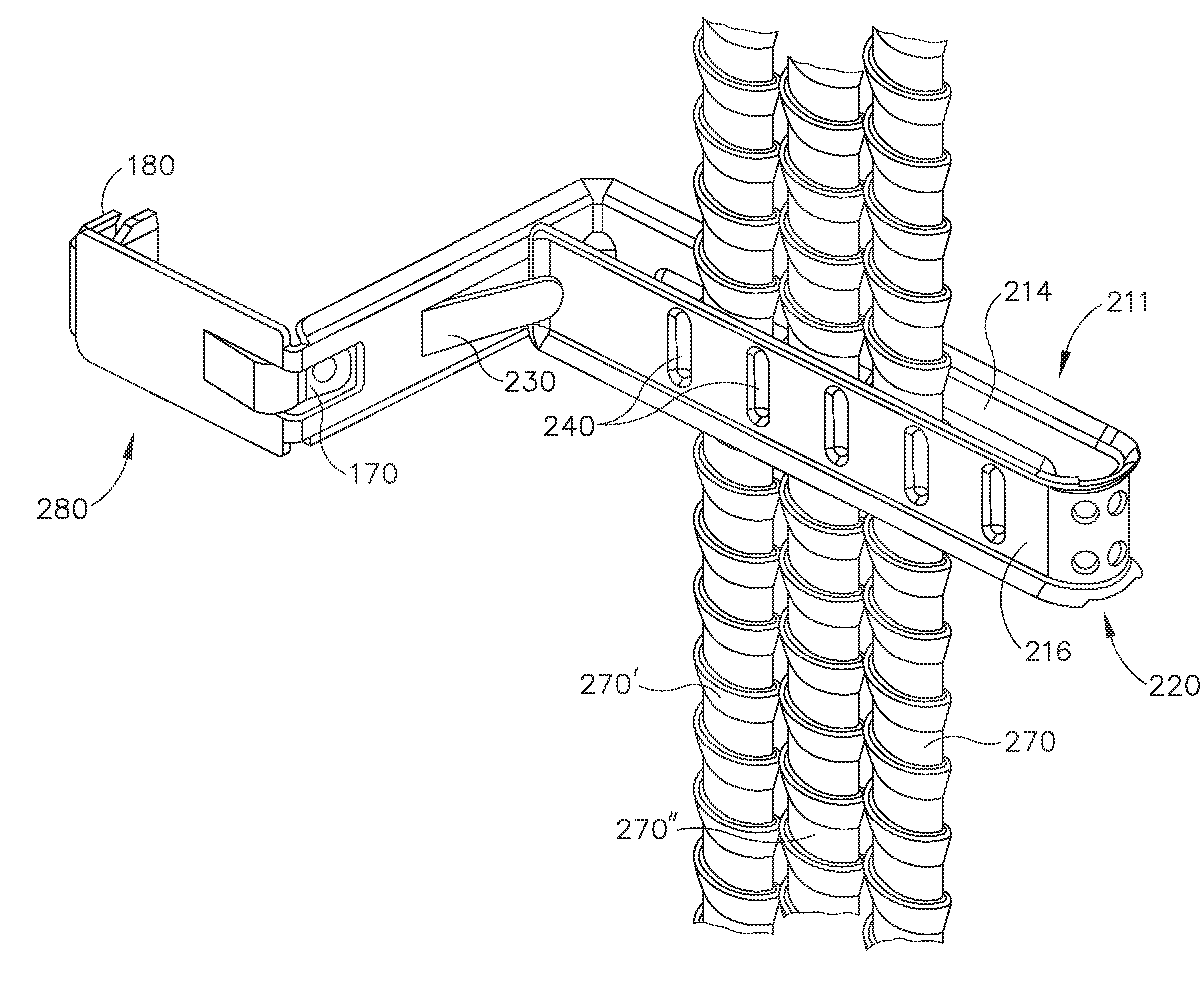 Wall stud mounting bracket for securing and positioning flexible conduit and cable