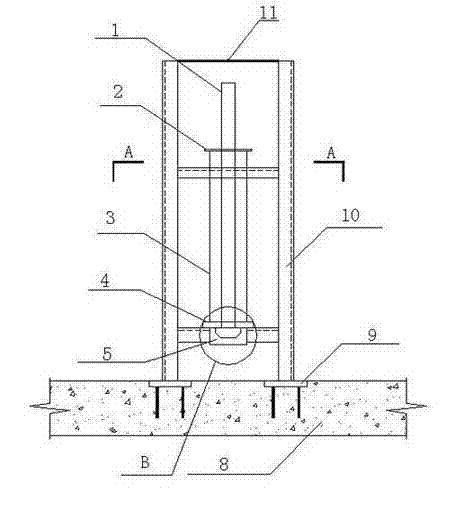 Construction method for split burying of large T-shaped sleeve bolt