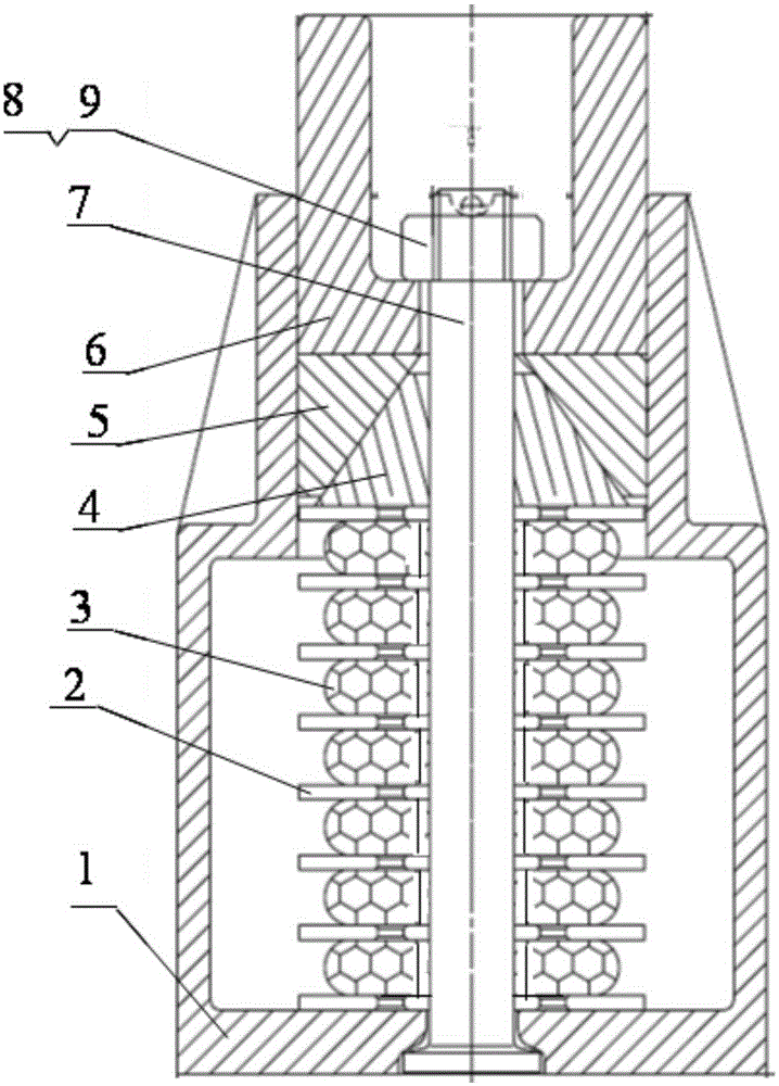 Buffer combining polymeric elastic components and metal friction components