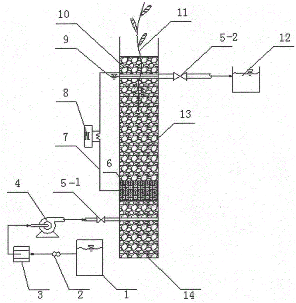 Air cathode microbial fuel cell constructed wetland device of biological carbon matrix anode