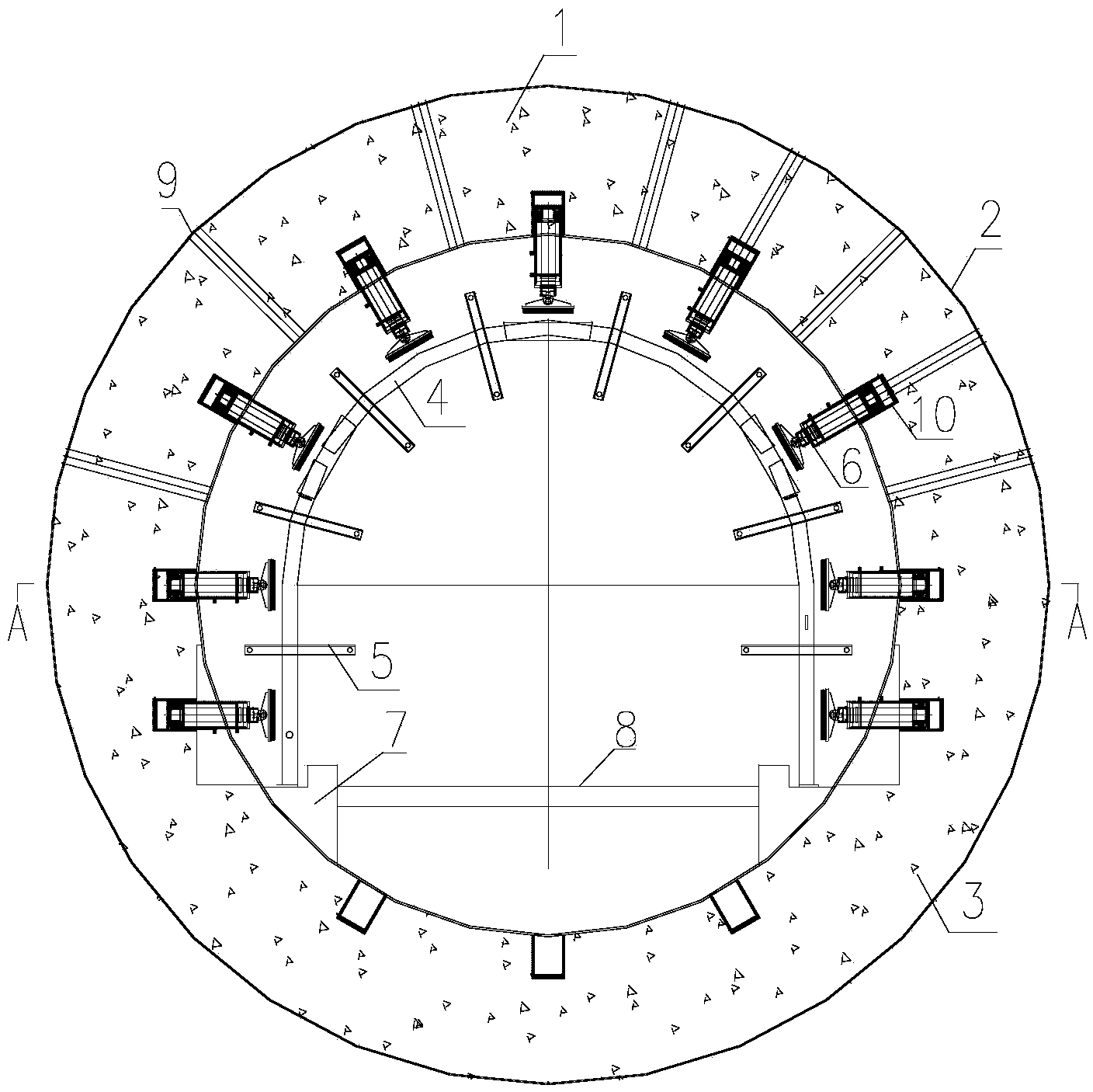 Large mechanical test system for combined adjustable constraint concrete arch frame