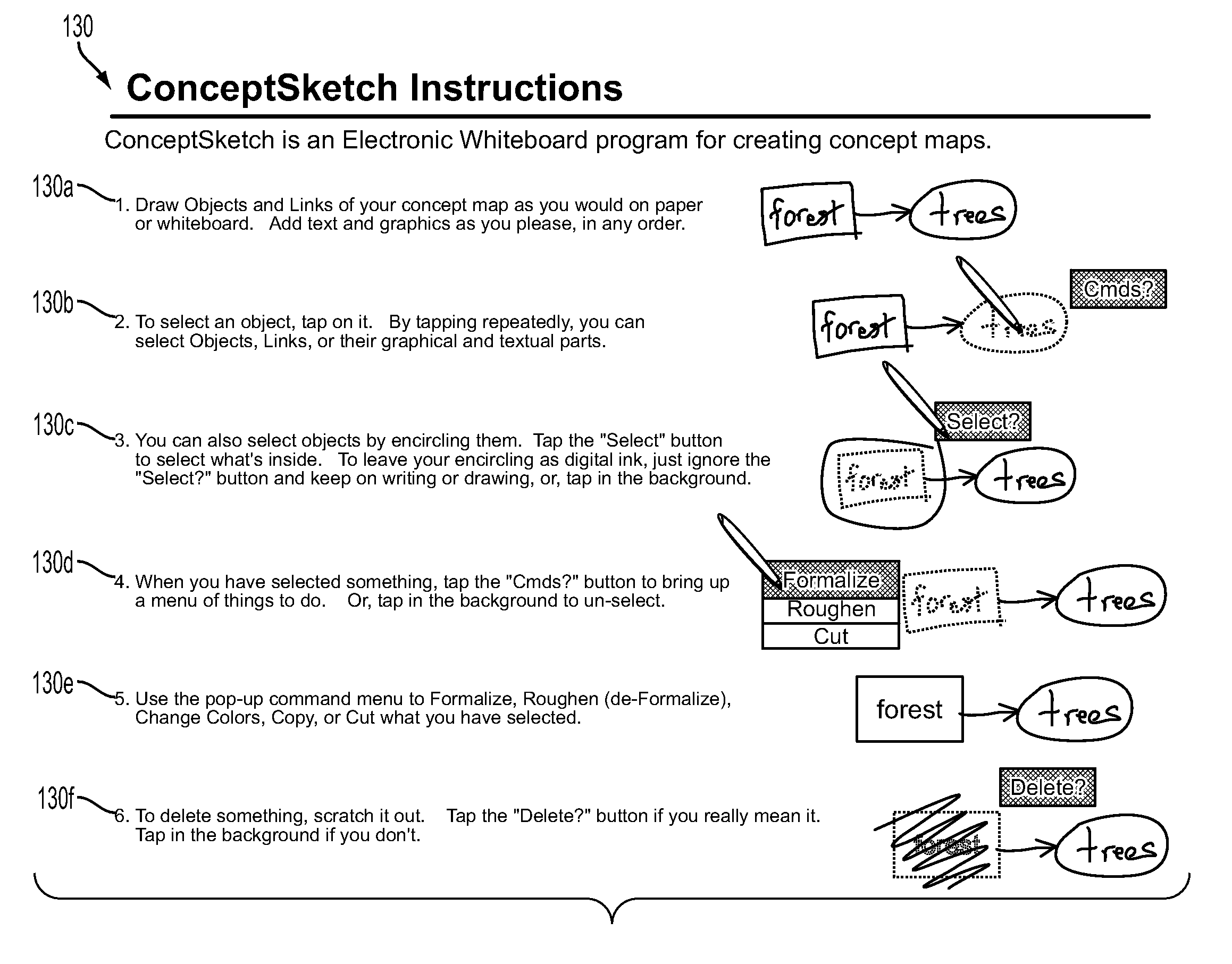 Method and apparatus for creating and editing node-link diagrams in pen computing systems