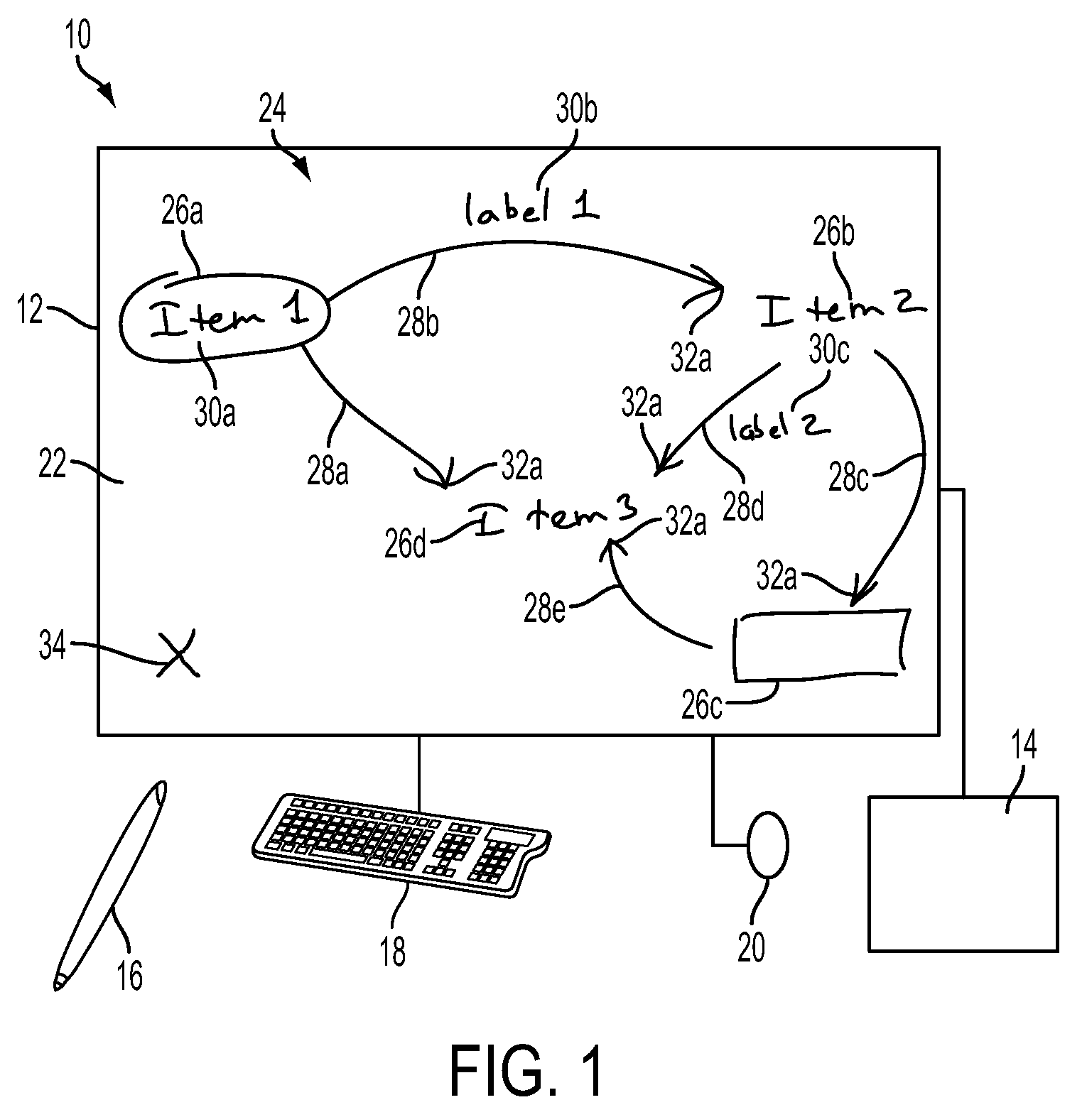 Method and apparatus for creating and editing node-link diagrams in pen computing systems