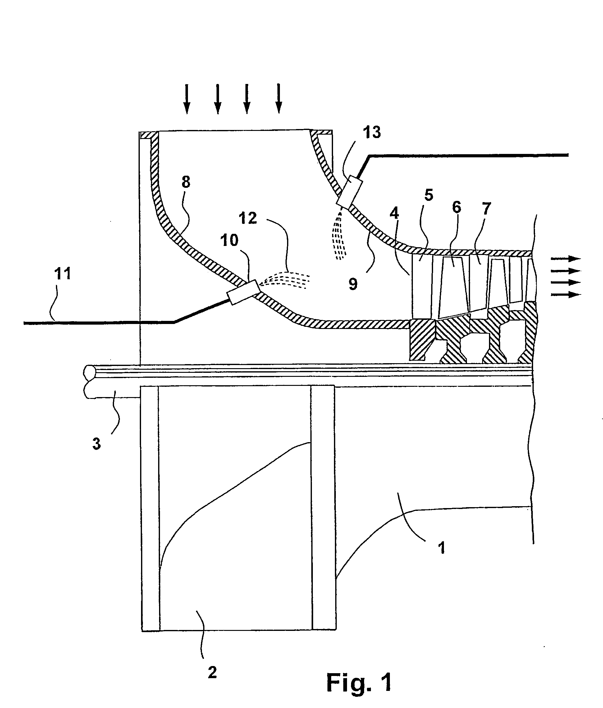 Nozzle and method for washing gas turbine compressors