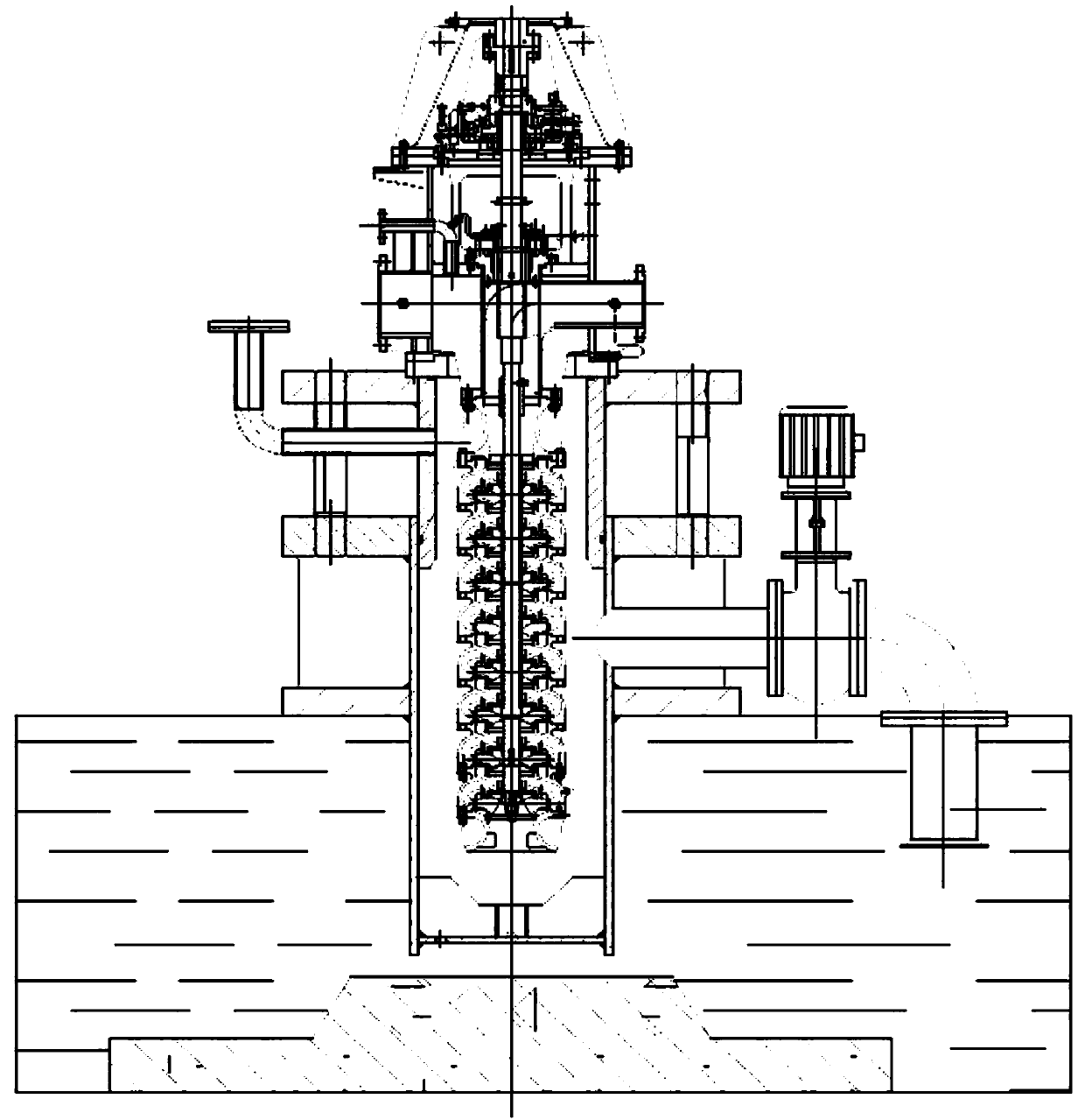 Semi-submersible type hydraulic testing device for vertical and axial suction centrifugal pump