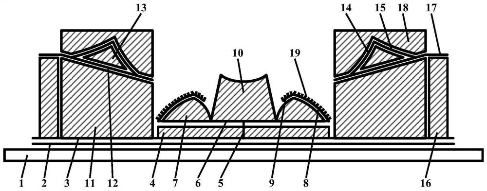 Light-emitting backlight source of hand closing shallow arch surface cathode reverse arc reinforced straight slope gating structure