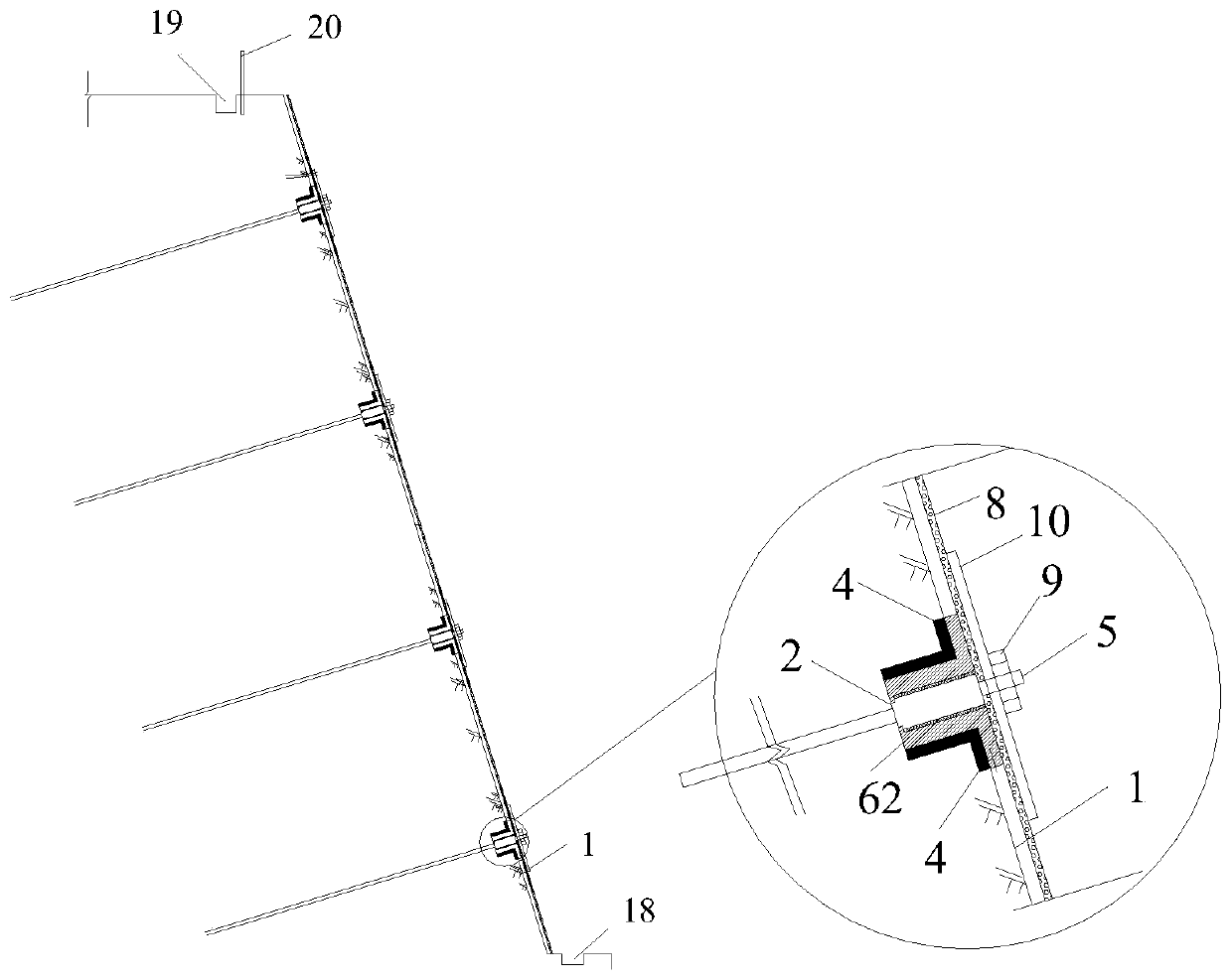 Construction method of recyclable soil nail split mounting type flexible surface layer wall