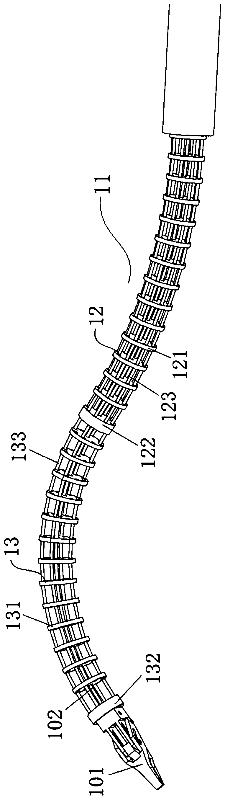 A flexible surgical tool with structural bone intersection arrangement