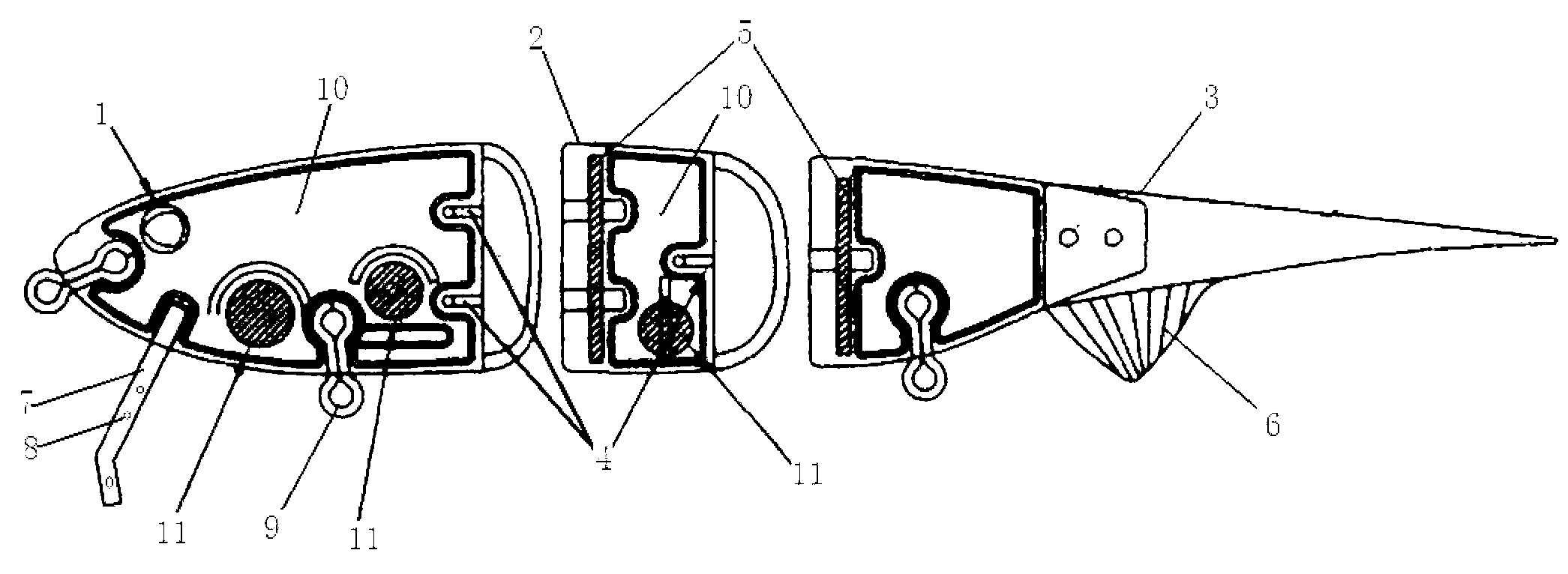 Multi-section artificial fish bait