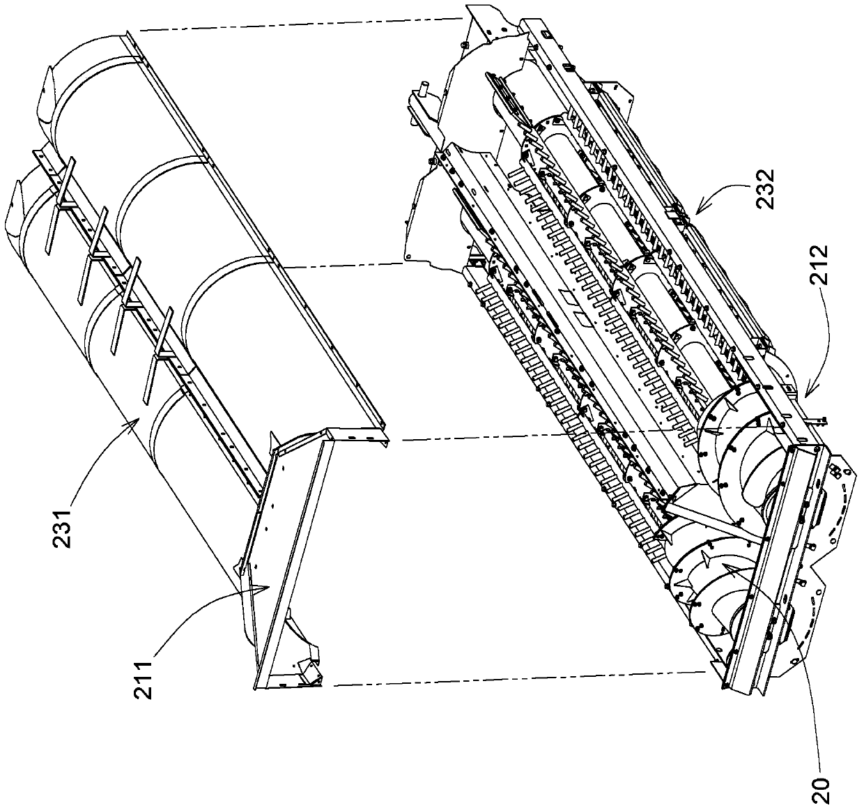 Threshing and separating device and combine harvester with the threshing and separating device