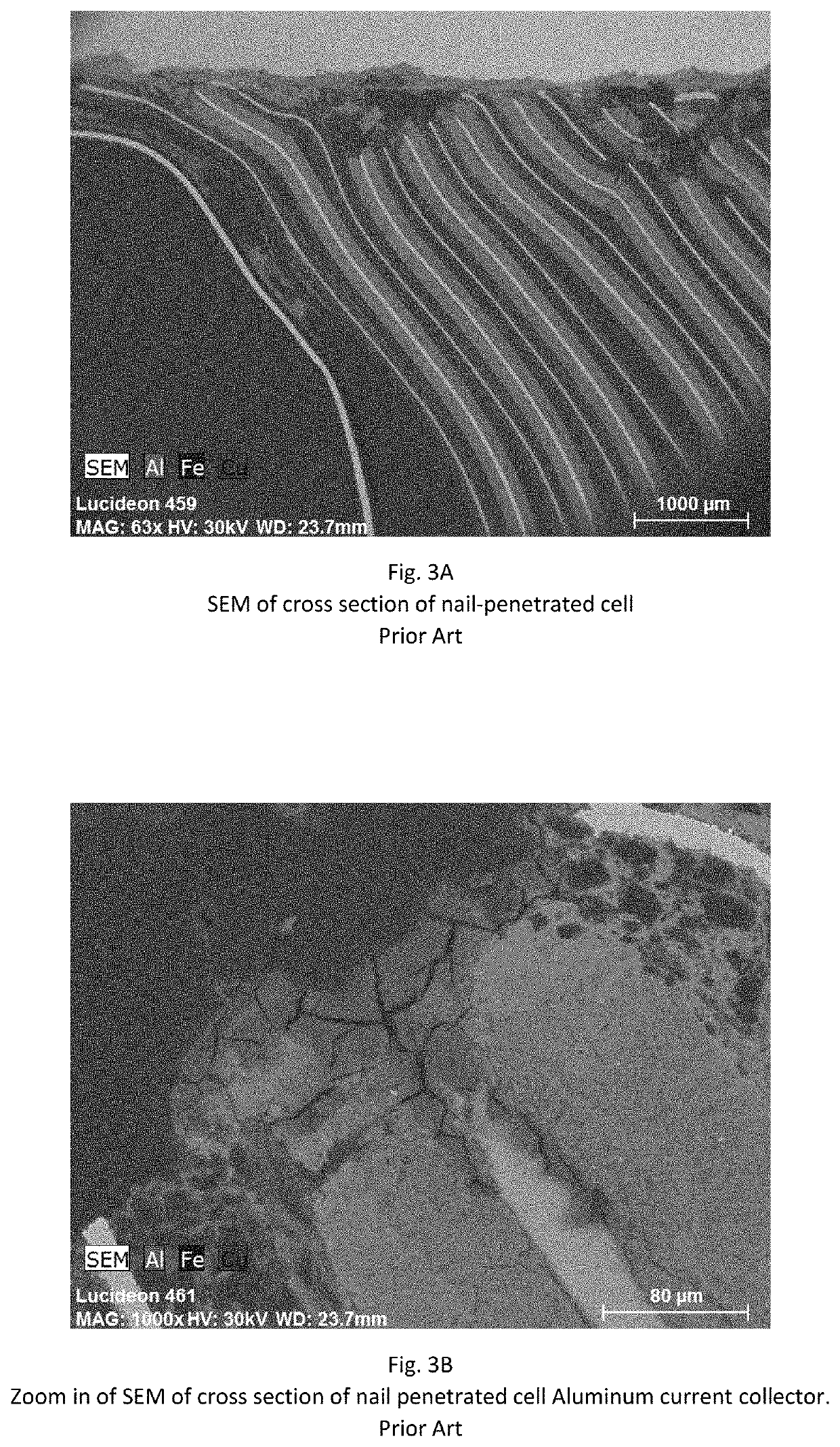 Battery connections and metallized film components in energy storage devices having internal fuses