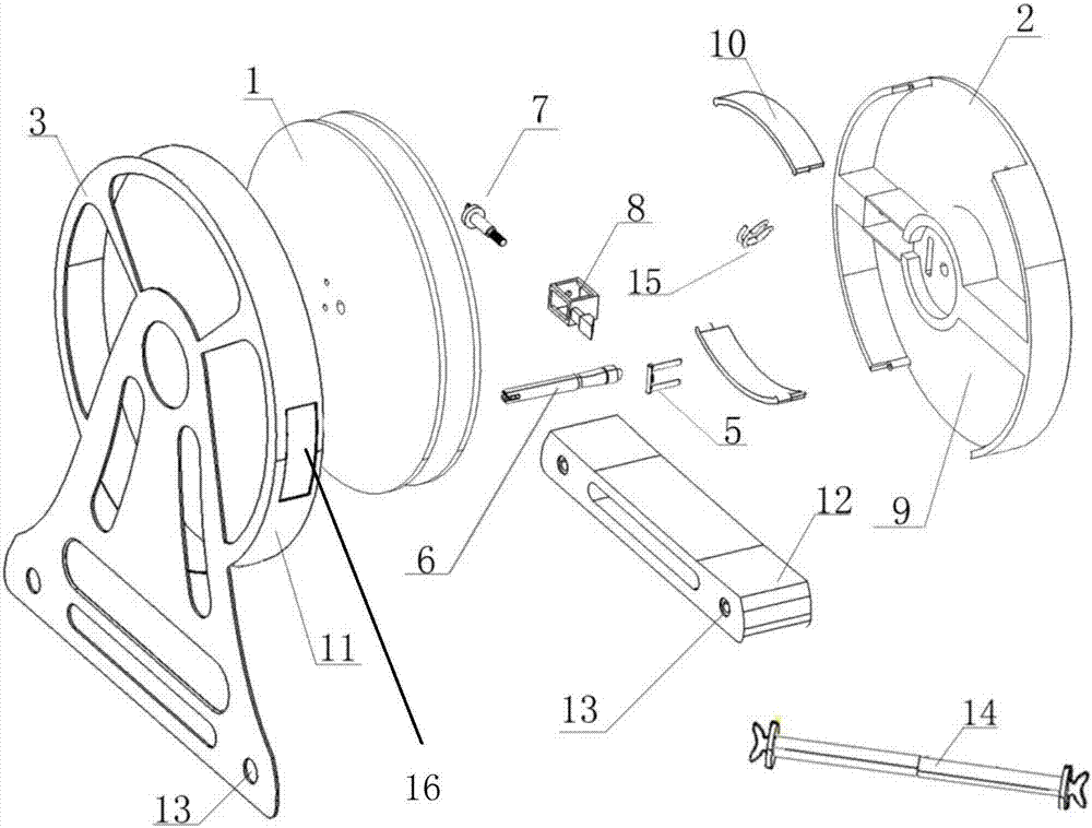 Shaft disc type line winding and unwinding device used for vibratory impulse shipboard measurement