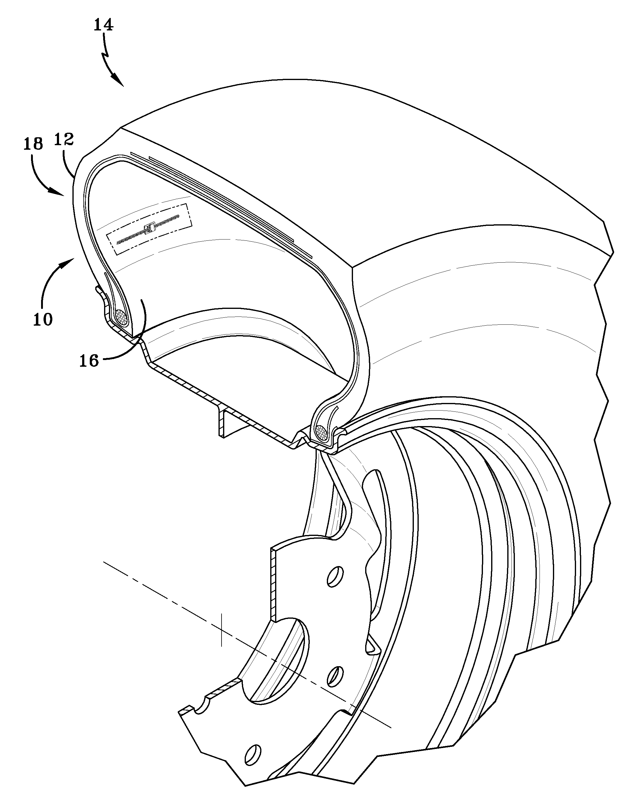 Environmentally resistant assembly containing an electronic device for use in a tire