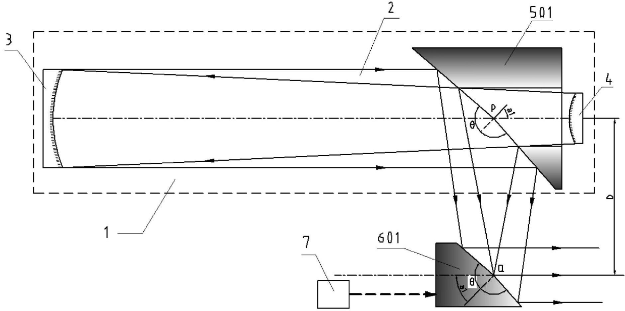 Laser unstable resonator capable of outputting solid light beam and application of laser unstable resonator