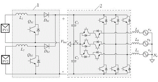 Control method for neutral-point voltage of bus of 10kW three-phase grid-connected inverter