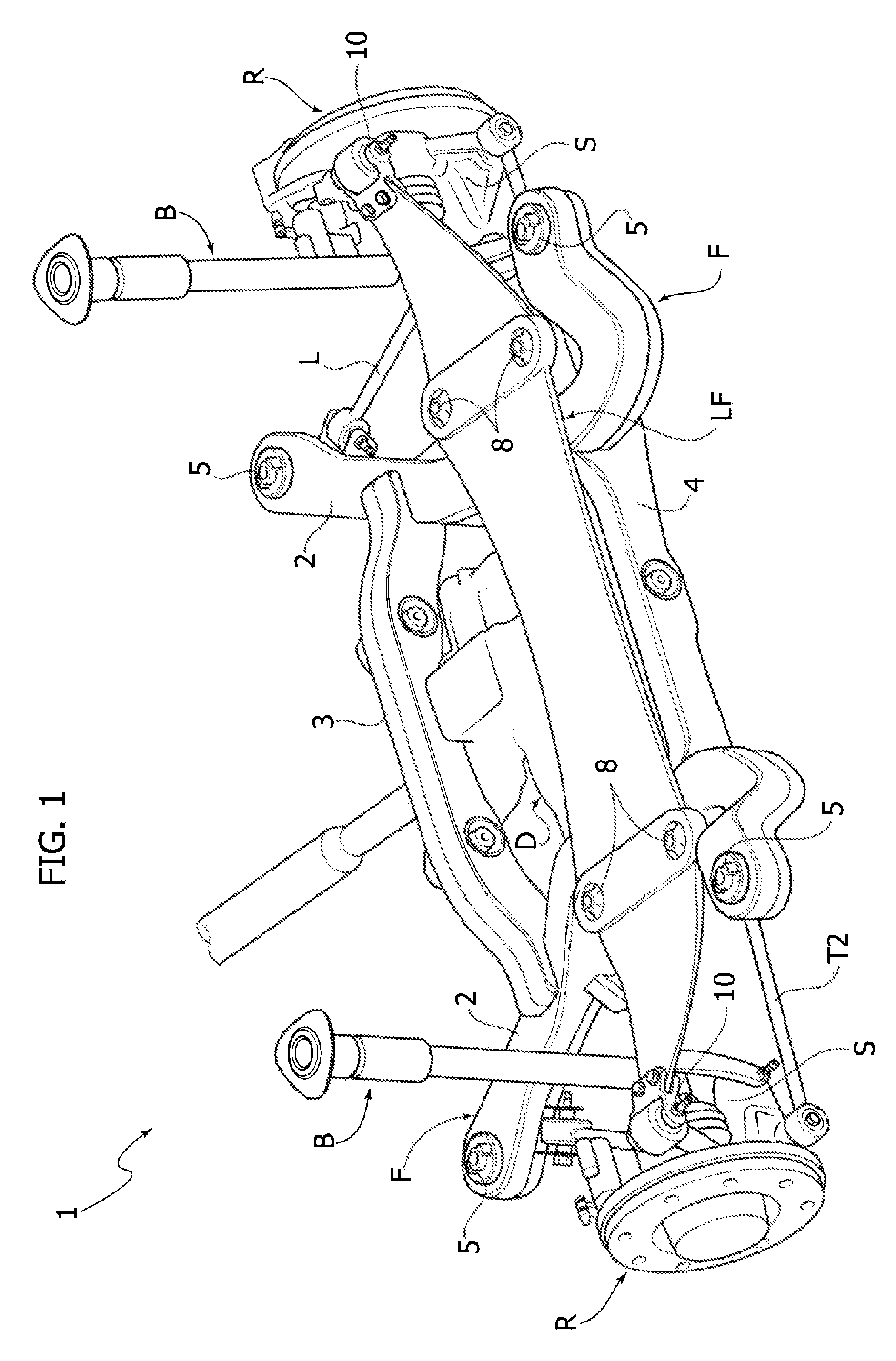 Motor vehicle multi-link suspension system including a transverse leaf spring