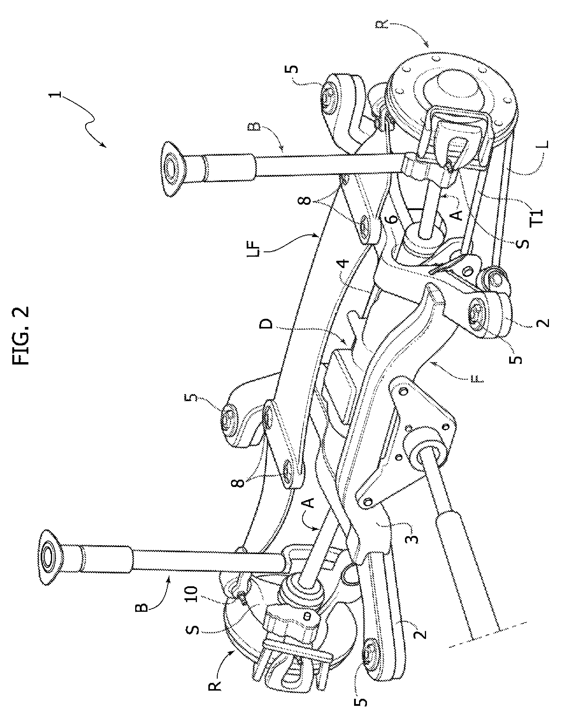 Motor vehicle multi-link suspension system including a transverse leaf spring