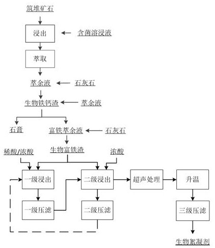 A method for preparing biological flocculant by using biological iron-calcium slag in biological heap leaching