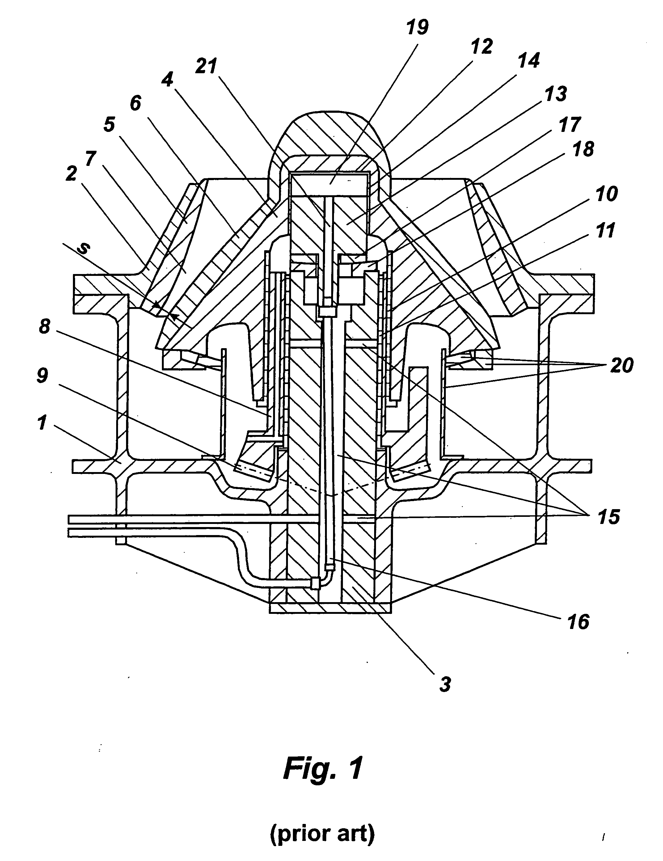 Hydraulically adjustable cone crusher and axial bearing assembly of a crusher