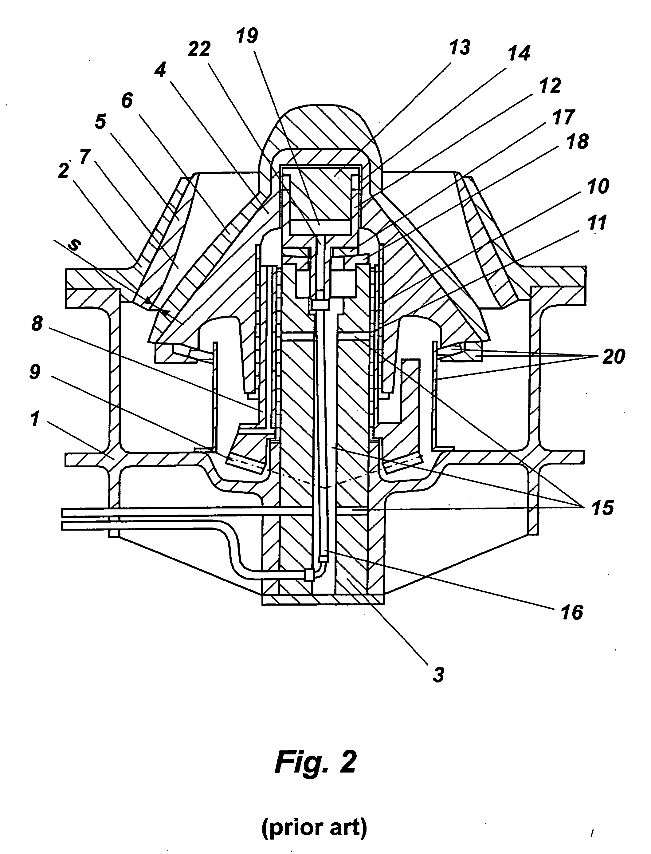 Hydraulically adjustable cone crusher and axial bearing assembly of a crusher