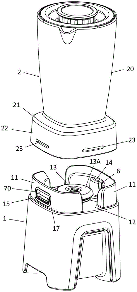 Household cooking appliance comprising a removable container which can be arranged on a housing by a simple translation movement