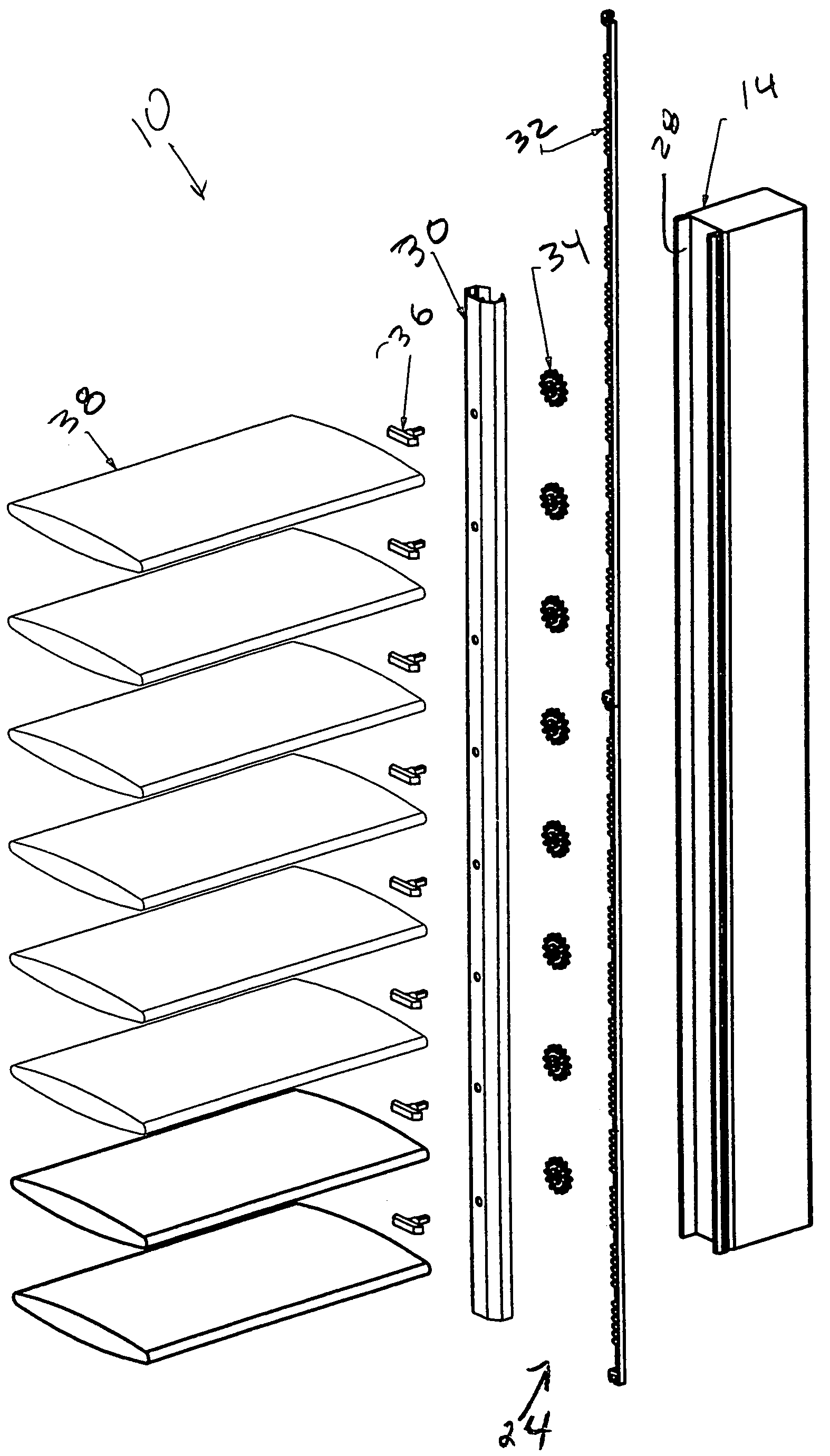 Adjustable size shutter with rack and pinion tilt mechanism