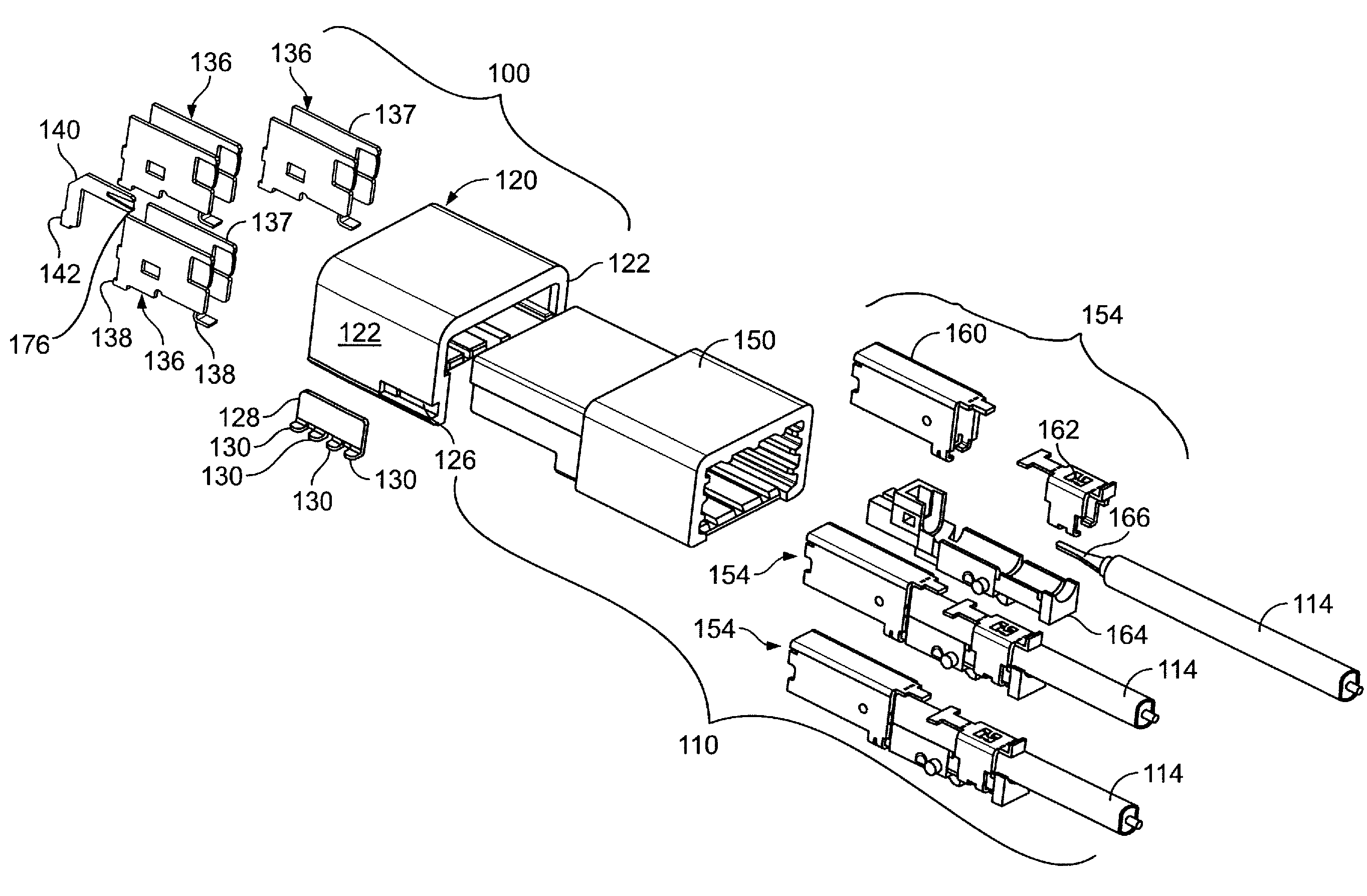 RF connector with adjacent shielded modules