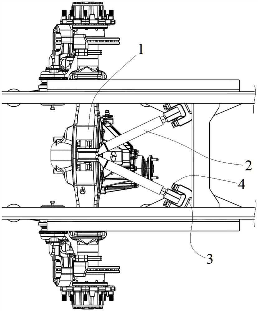 V-shaped thrust rod support and V-shaped thrust rod connecting structure