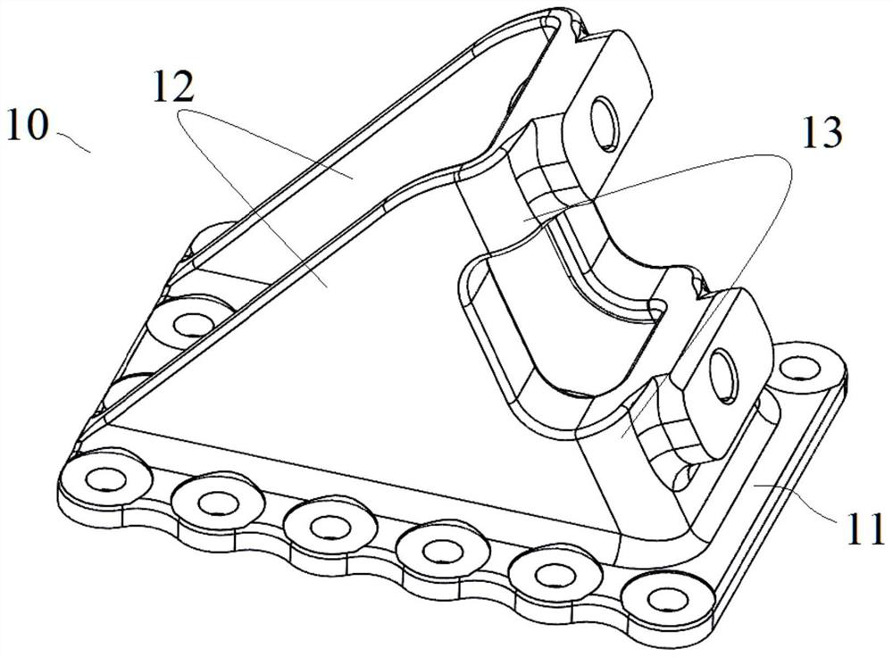 V-shaped thrust rod support and V-shaped thrust rod connecting structure