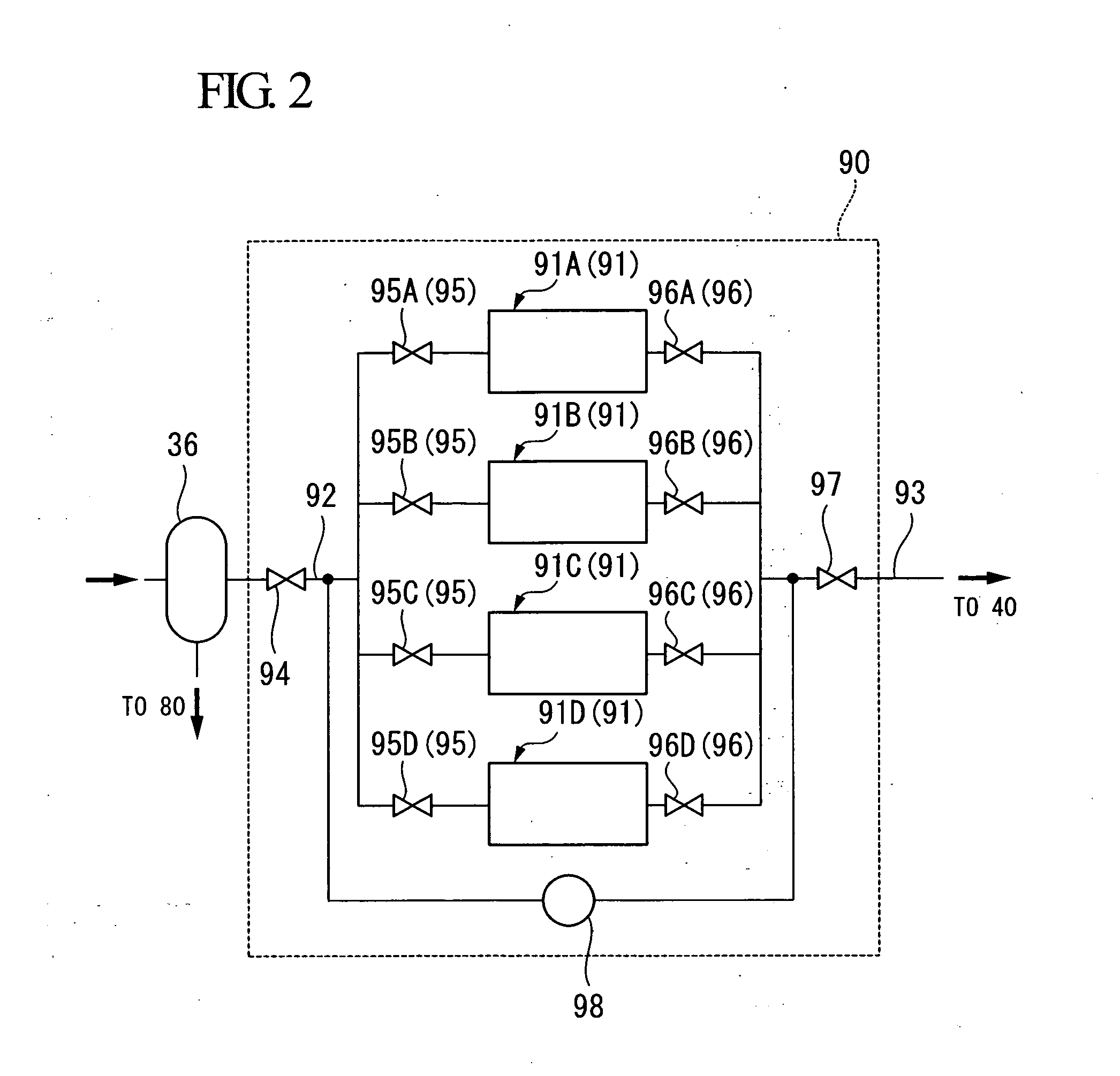 Synthesis reaction system for hydrocarbon compound, and method of removing powdered catalyst particles