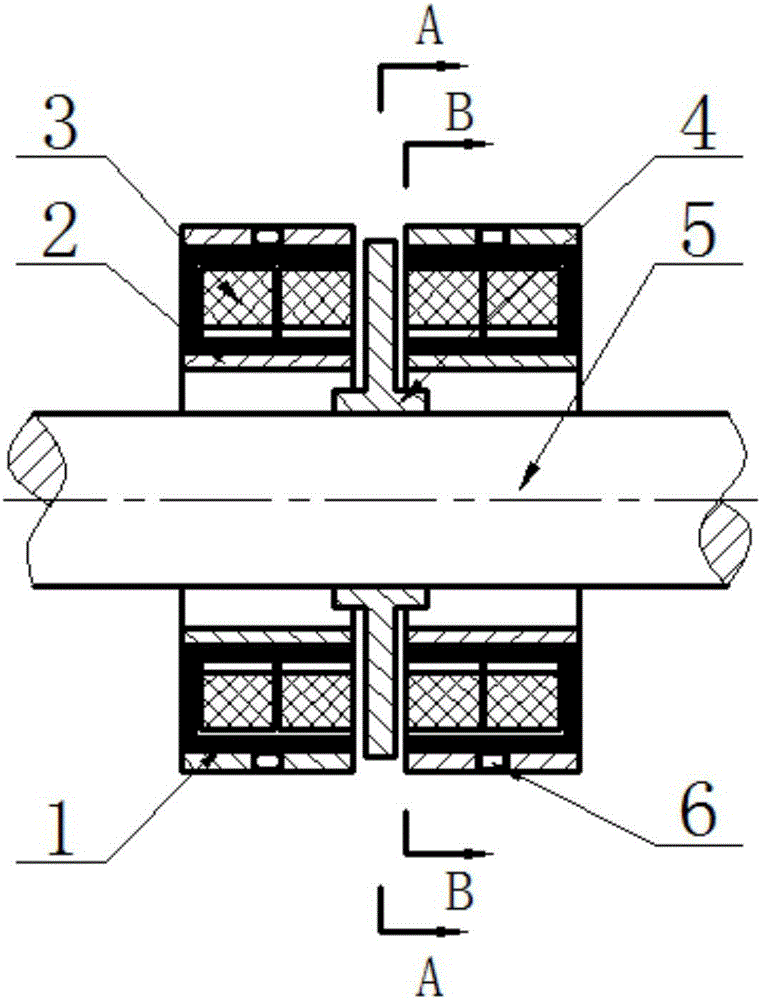 Laminated core type single-collar two-coil redundant axial direction magnetic bearing