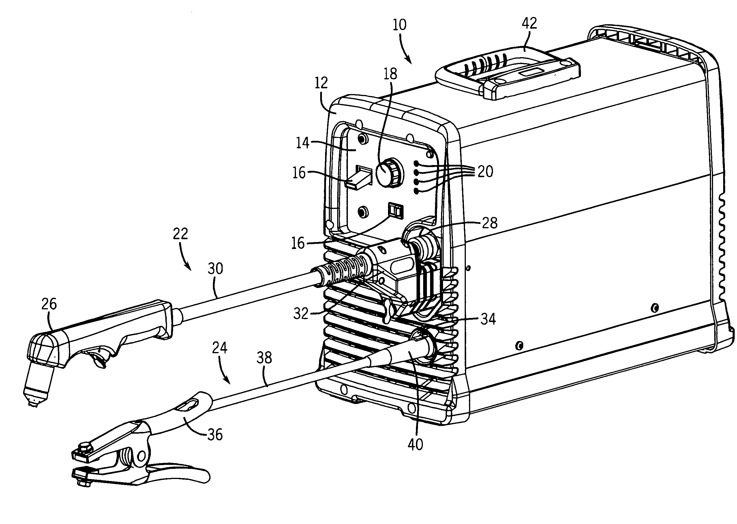 Plasma cutter with disconnectable torch and work assemblies