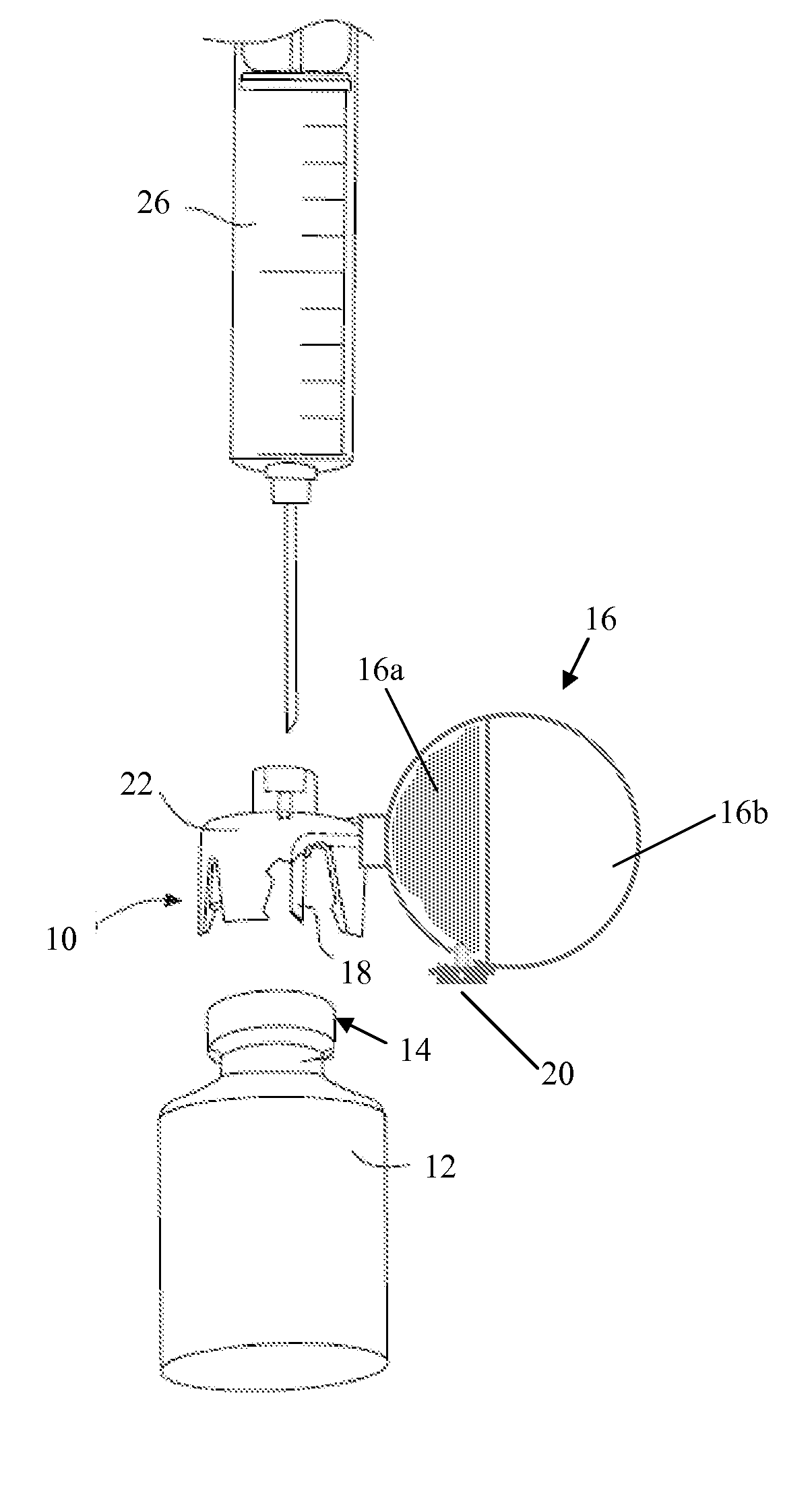 Pressure equalizing device, receptacle and method