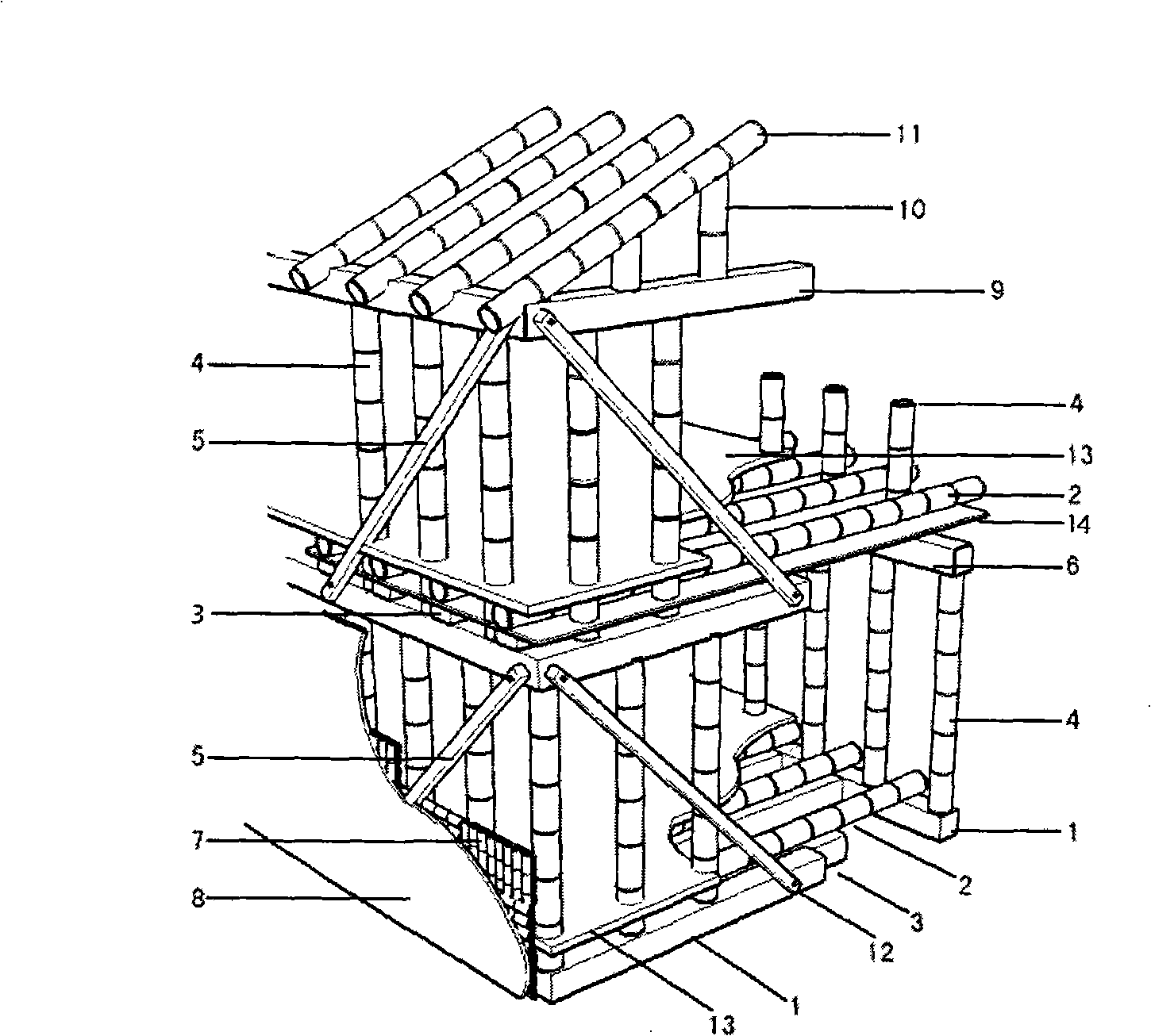 Bamboo-wood mixed structure of house architecture