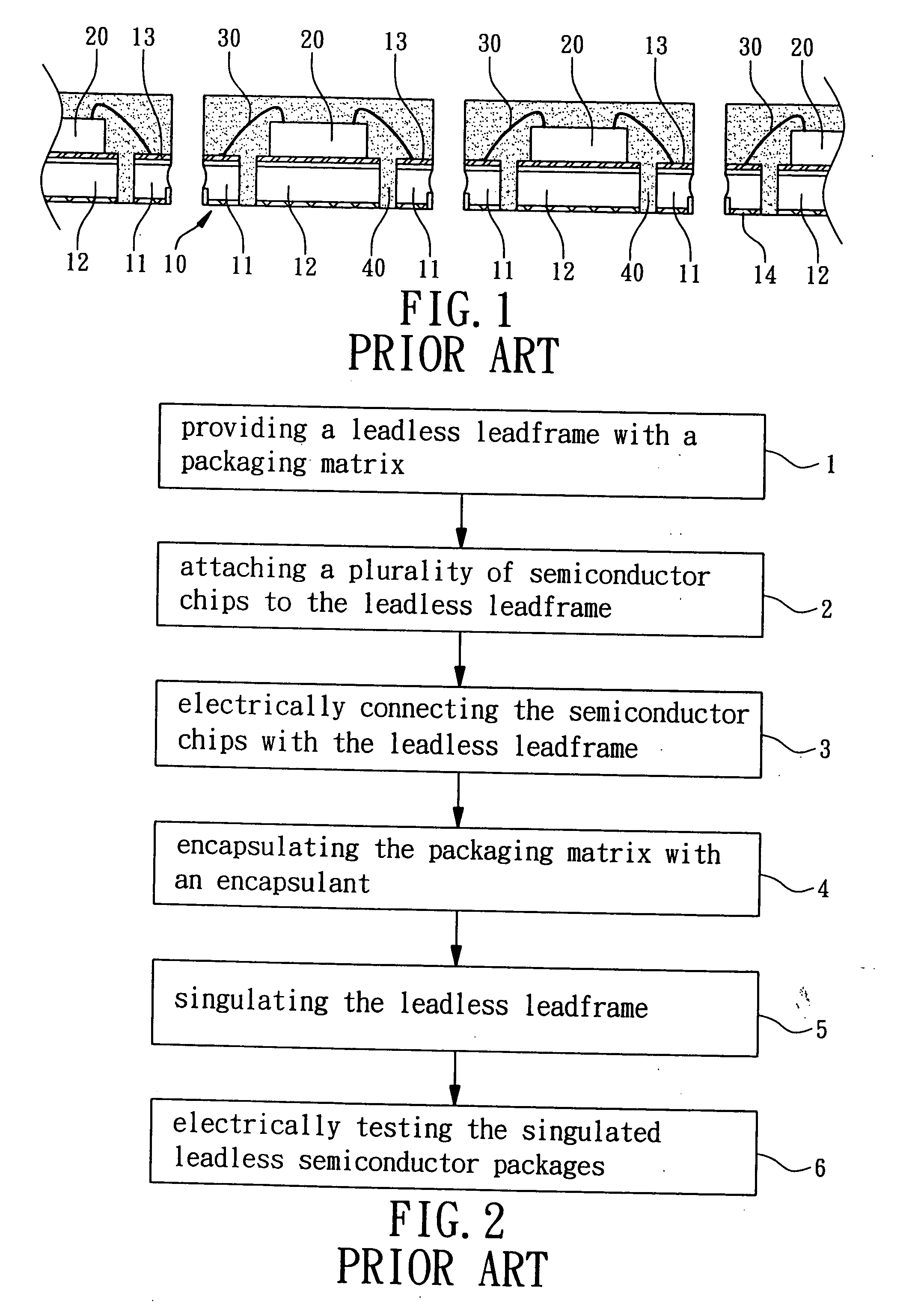 Process for manufacturing leadless semiconductor packages including an electrical test in a matrix of a leadless leadframe