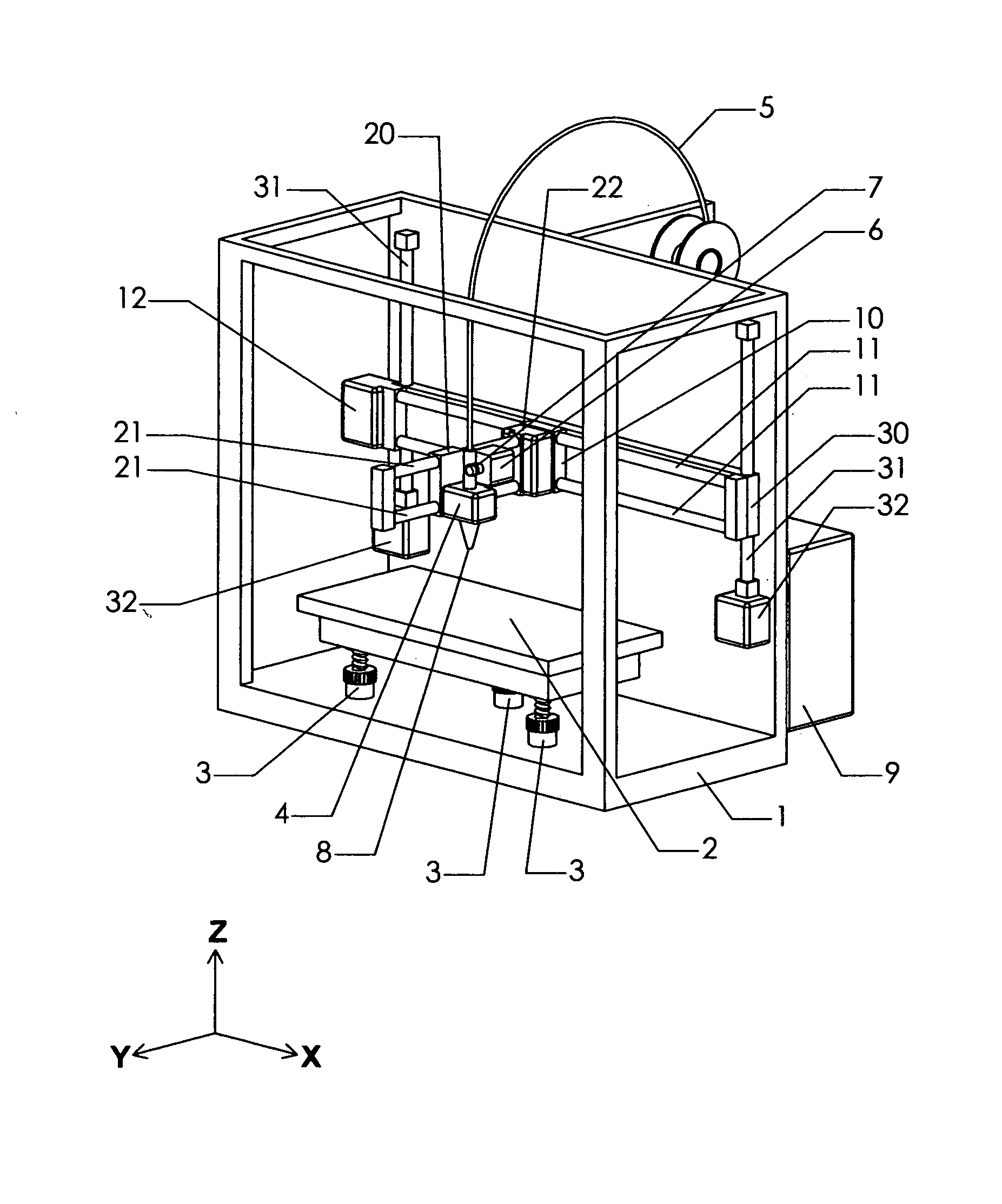 Multiple color extrusion type three dimensional printer