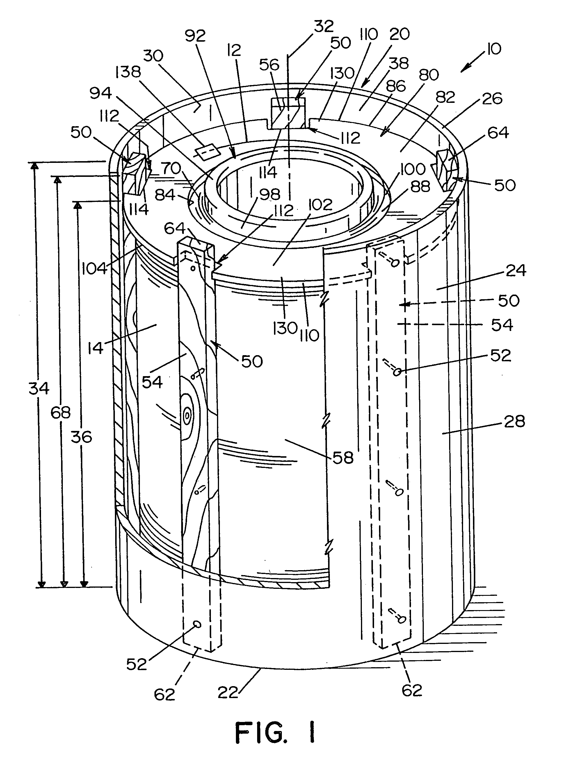 Welding wire container with ribbed walls and mating retainer ring