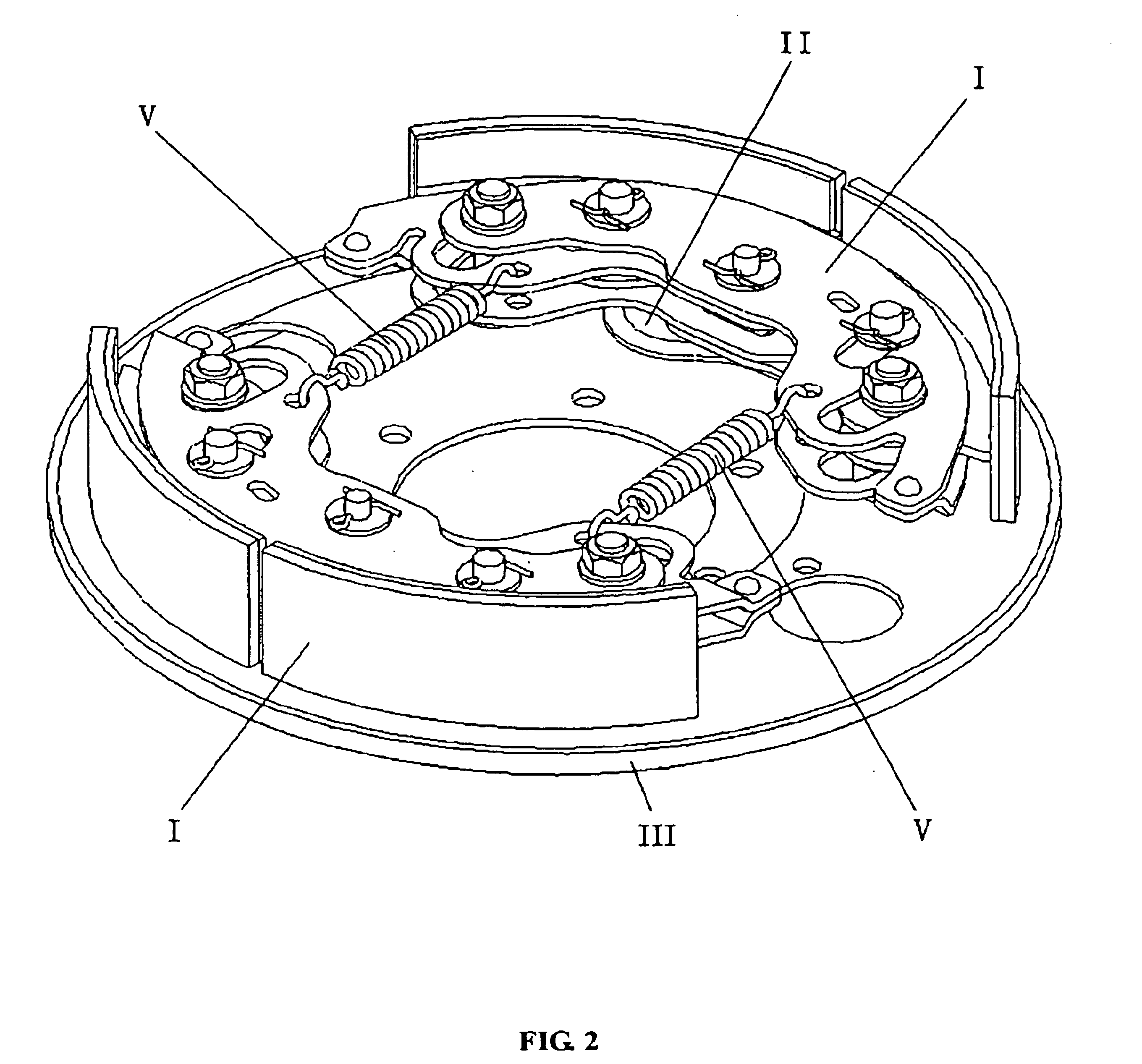 Drum brakes with interconnected multi-degrees-of-freedom shoes